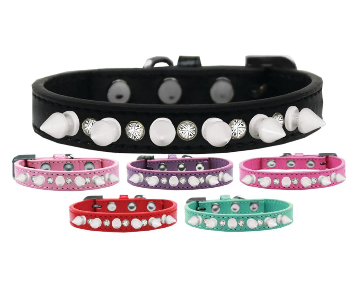 Pet and Dog Spike Collar, Clear Crystals & White Spikes? Bright Pink 16