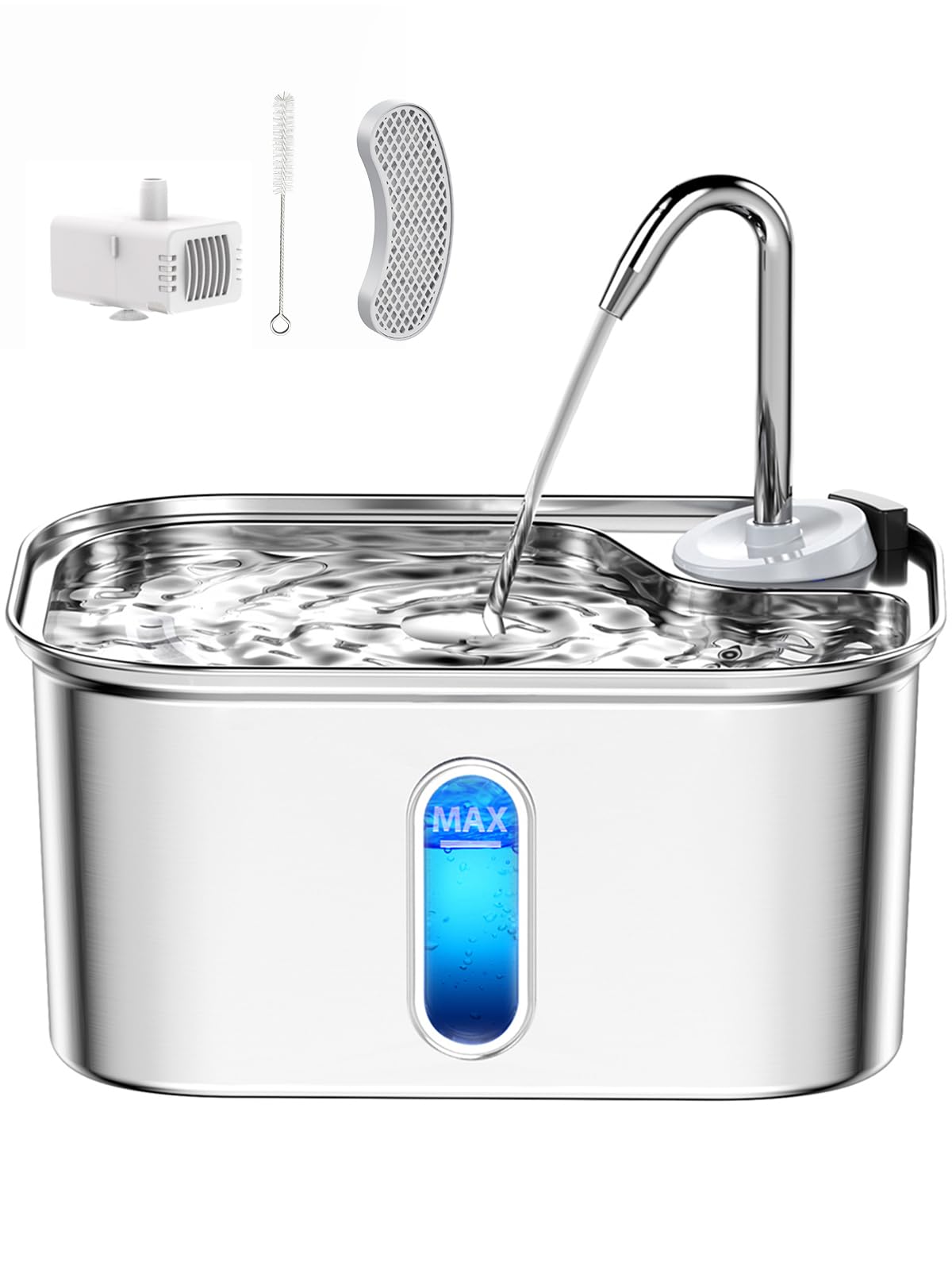 Cat Water Fountain Stainless Steel for Cats Indoor by BPA-Free SUS304, Effective 6-Layer Filter Cat Fountains for Drinking 2.5L 