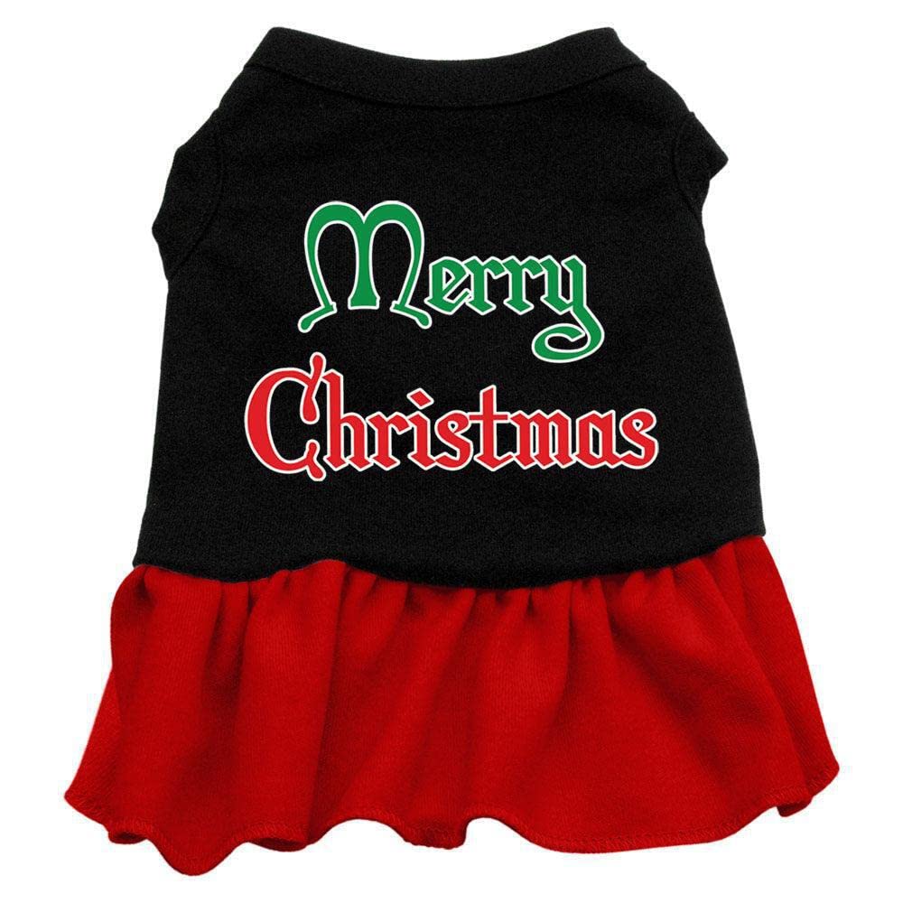Christmas Pet Dog & Cat Dress Screen Printed, Merry Christmas Black W/Red 3XL (25-35 lbs.)