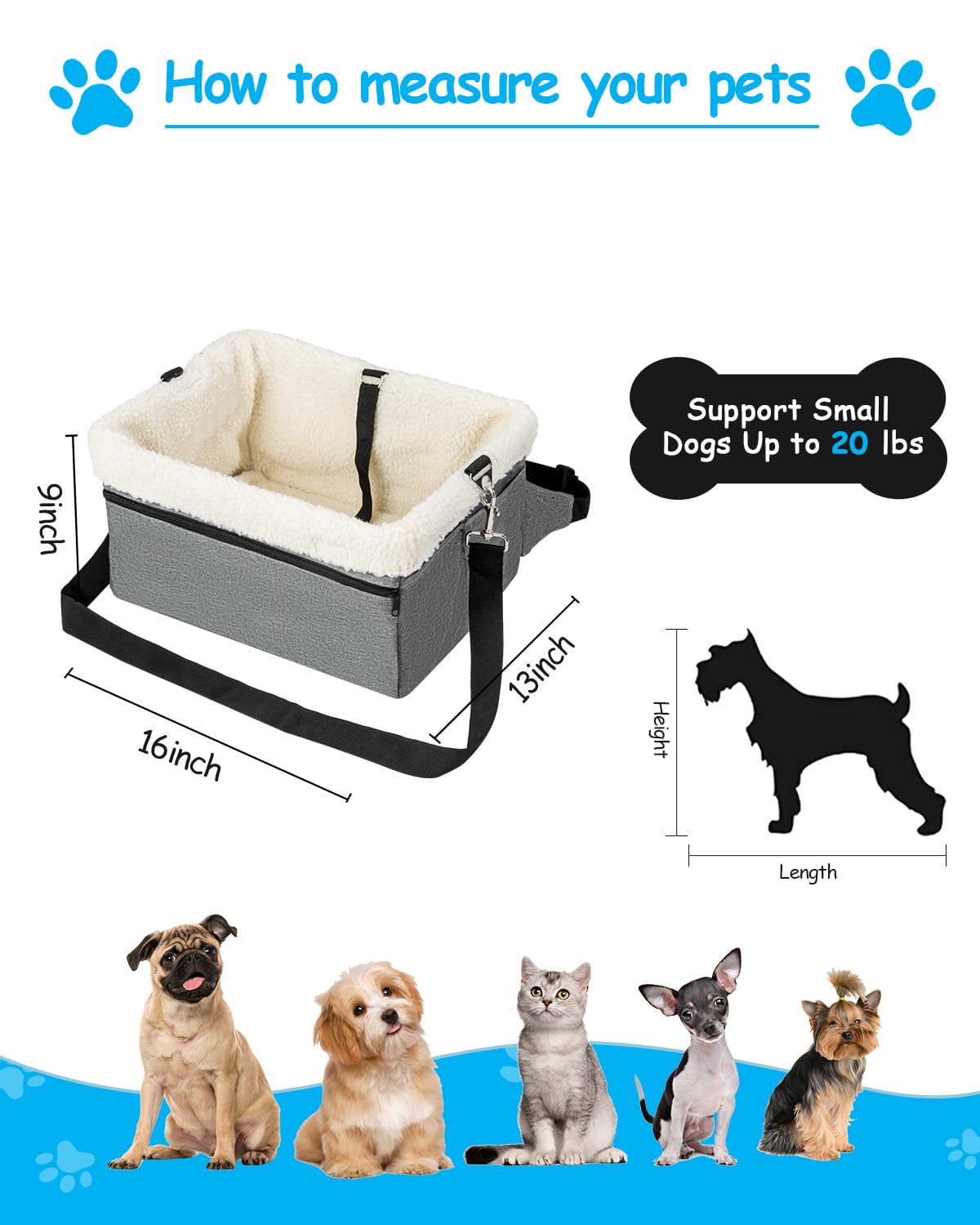 Unicitii Dog Car Seat For Small Dog, Raised Dog Booster Seat With Metal Frame, Dog Car Booster Seat Puppy Car Seat For Pets Small Dogs Cats