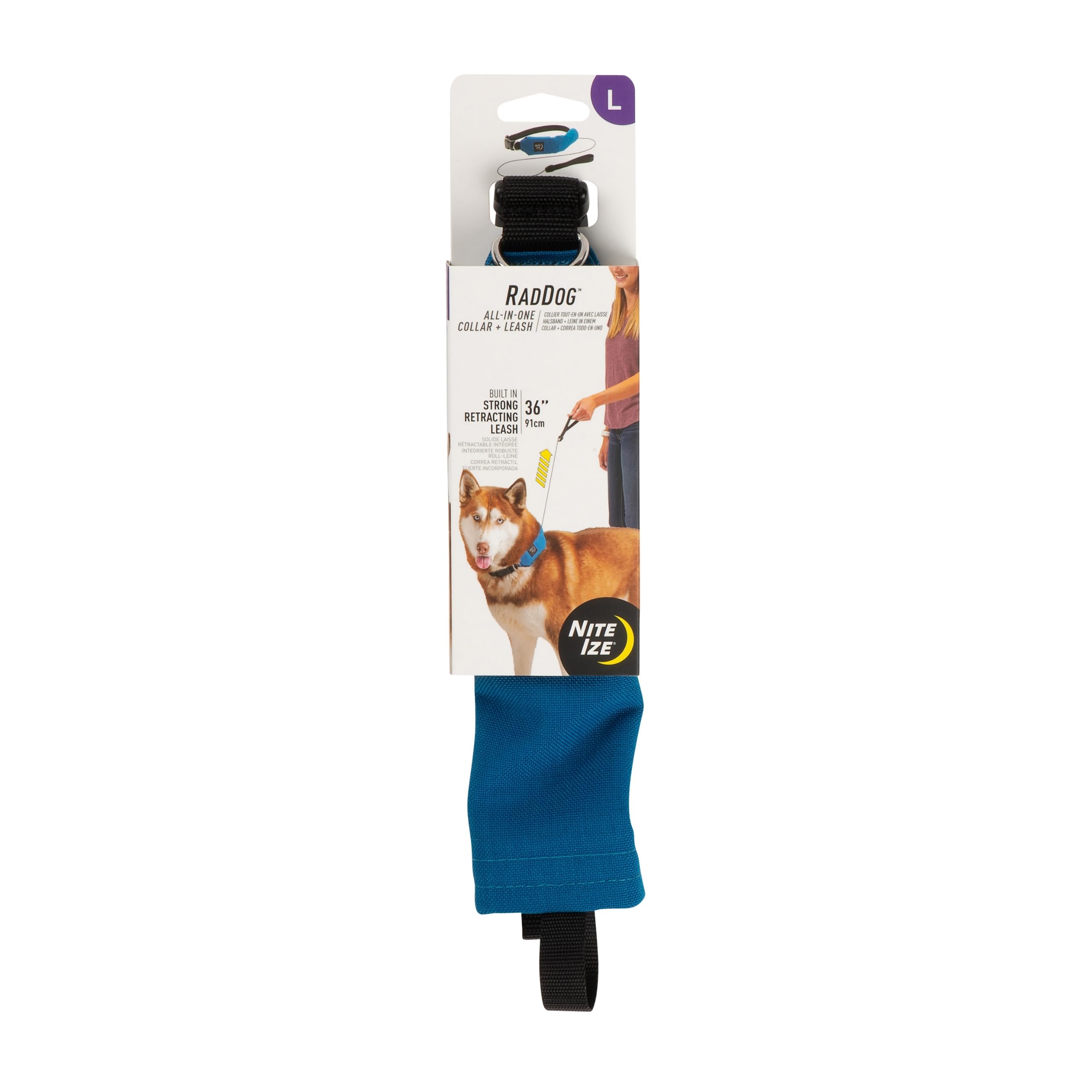 Nite Ize Raddog All-In-One Collar And Leash Combo - Heavy-Duty Dog Collar With Built-In Retractable Leash - 16'' To 20'' Collar 