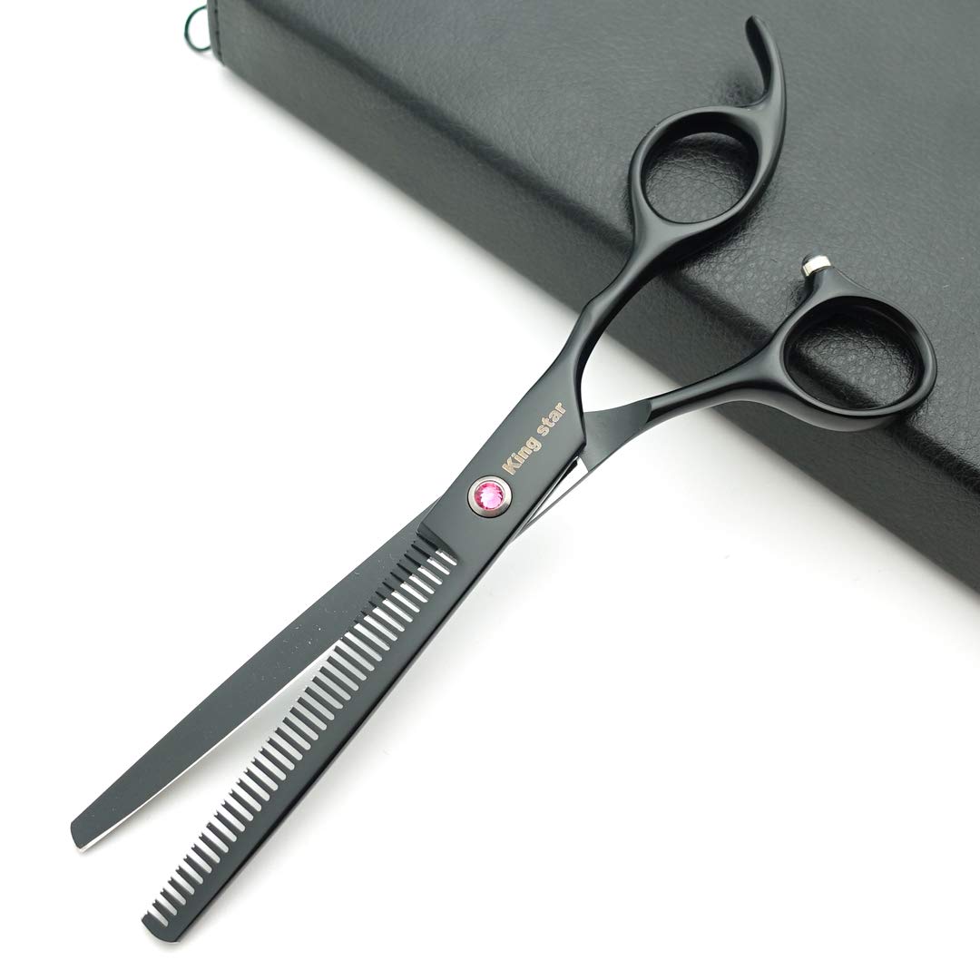 Kingstar 7.0In. Matt Black Professional Pet Grooming Scissors Set,Straight & Thinning & Curved Scissors Set With Comb Case A389