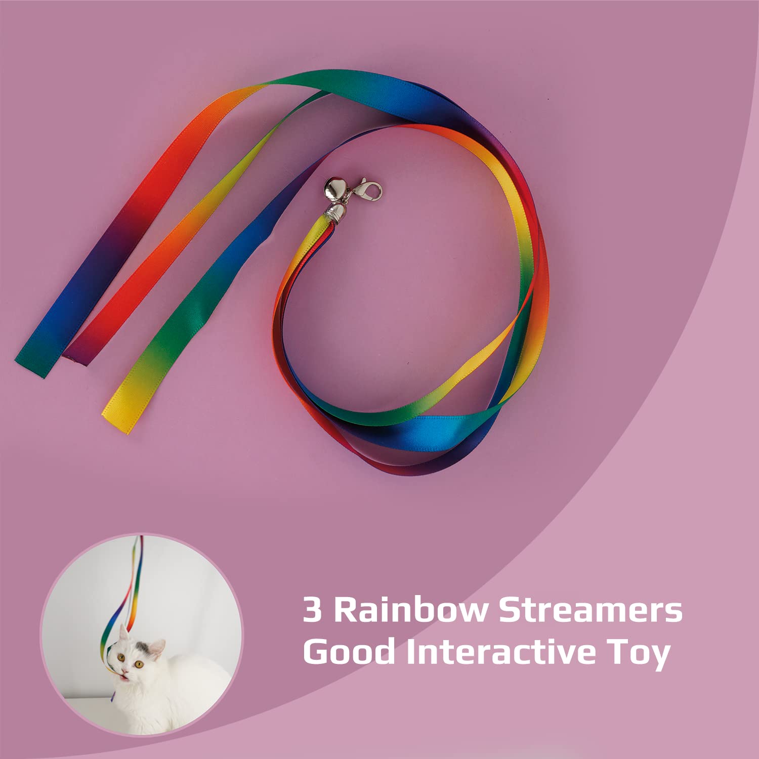 Fupusun Update 2022 Cat Feather Toys, 4 Pcs Cat Wand Toys, Catnip-Added, Cat Rainbow Wand Toy, Cat Interactive Toys For Indoor Cats&Kitten