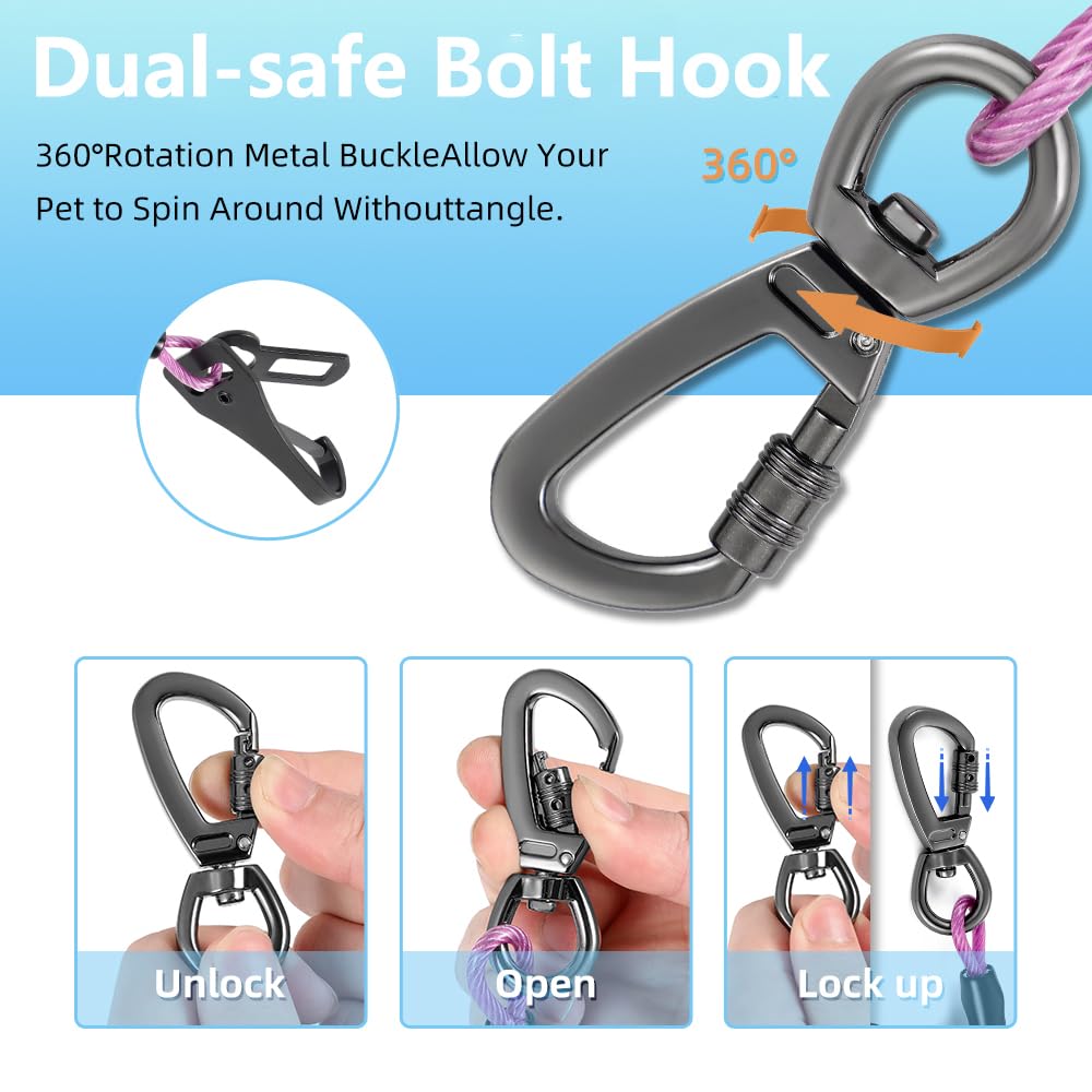 Miaochuai 3-In-1 Dog Car Seat Belt Harness | Chew-Proof Steel Cable Leash With Heavy-Duty Buckle & Clip | Car Safety Restraint F