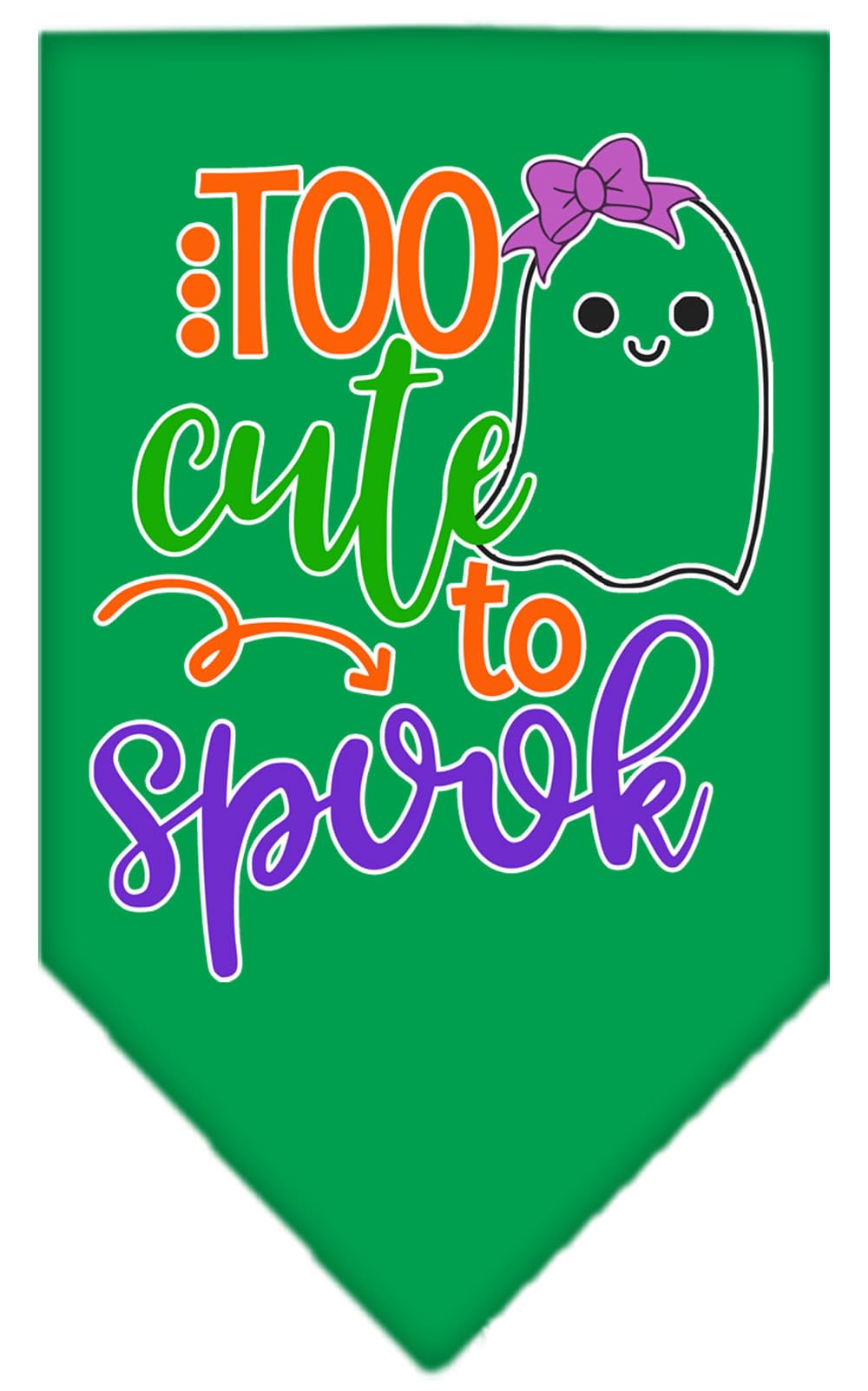 Halloween Pet and Dog Bandana Screen Printed, &quot;Too Cute To Spook - Girly Ghost&quot; Emerald Green Large