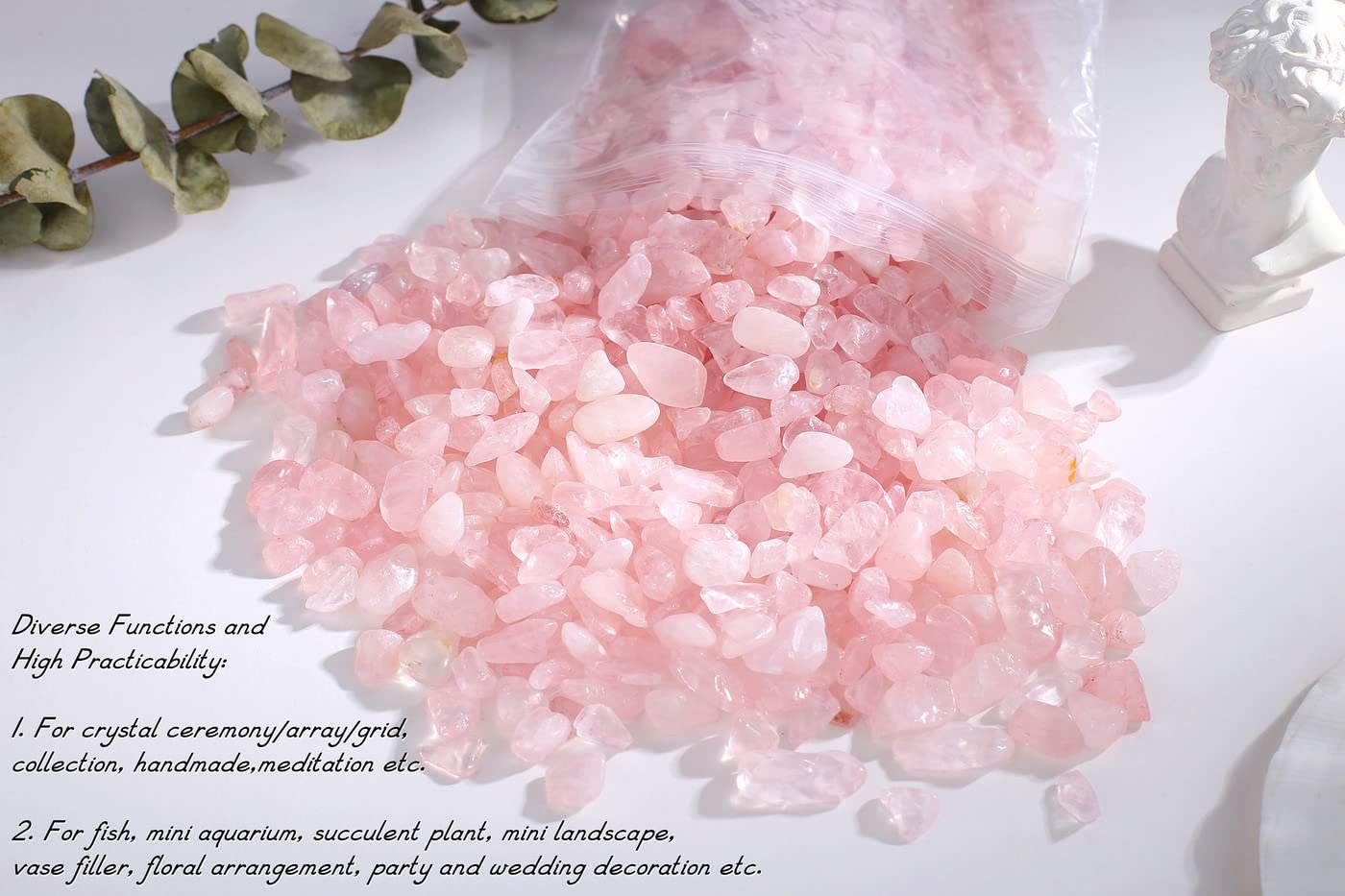 Rose Quartz Crystal Gravel Polished Chips Crushed Stones Healing Bulk Natural Tumbled Rocks Gem Home Decoration Small Pebbles For Mini Aquarium Tank Plants Landscape Vase Filler Bottom Ornament 0.55Lb