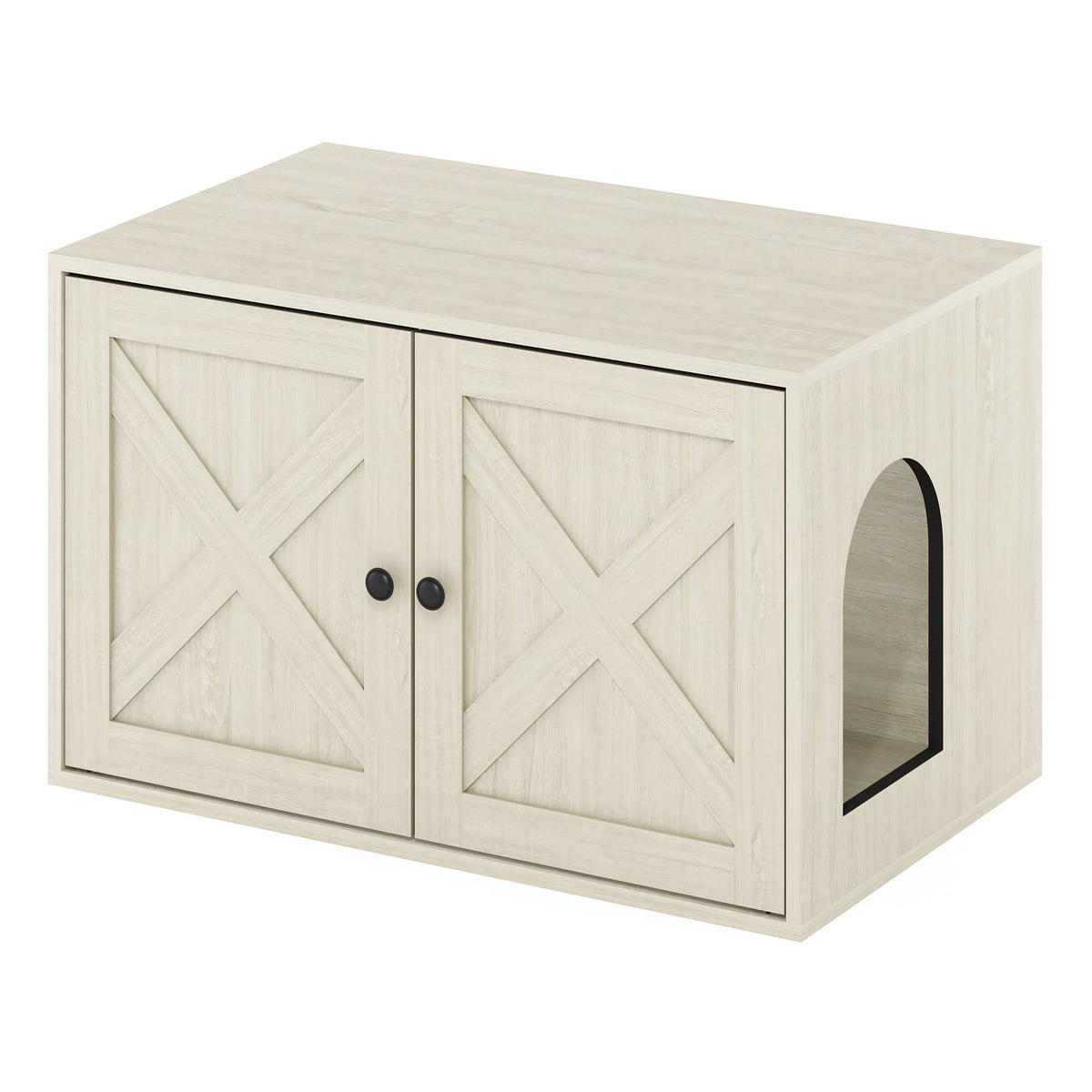 Furinno Peli Farmhouse Cat Litter Box Enclosure, White Wash