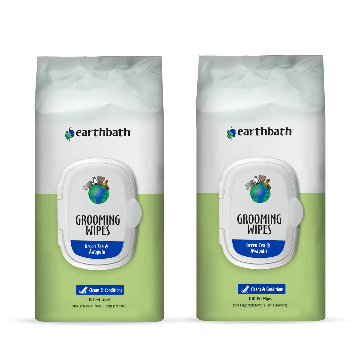 Earthbath, Green Tea & Awapuhi Grooming Wipes - Dog Wipes For Paws And Butt, Best Pet Wipes For Dogs & Cats, Made In Usa, Cruelty-Free Dog Cleaning Wipes, Removes Dirt & Dander - 100 Count (2 Pack)