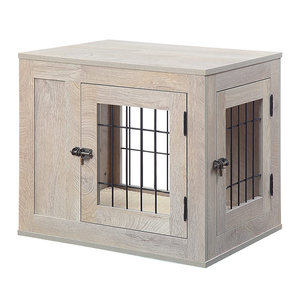 Unipaws Furniture Style Dog Crate For Small Dogs, Cats, Min Pigs, Rabbit, Indoor Aesthetic Puppy Kennel, Modern Decorative Wood Wire Pet House Dog Cage, Pretty Cute End Side Table Nightstand, Grey