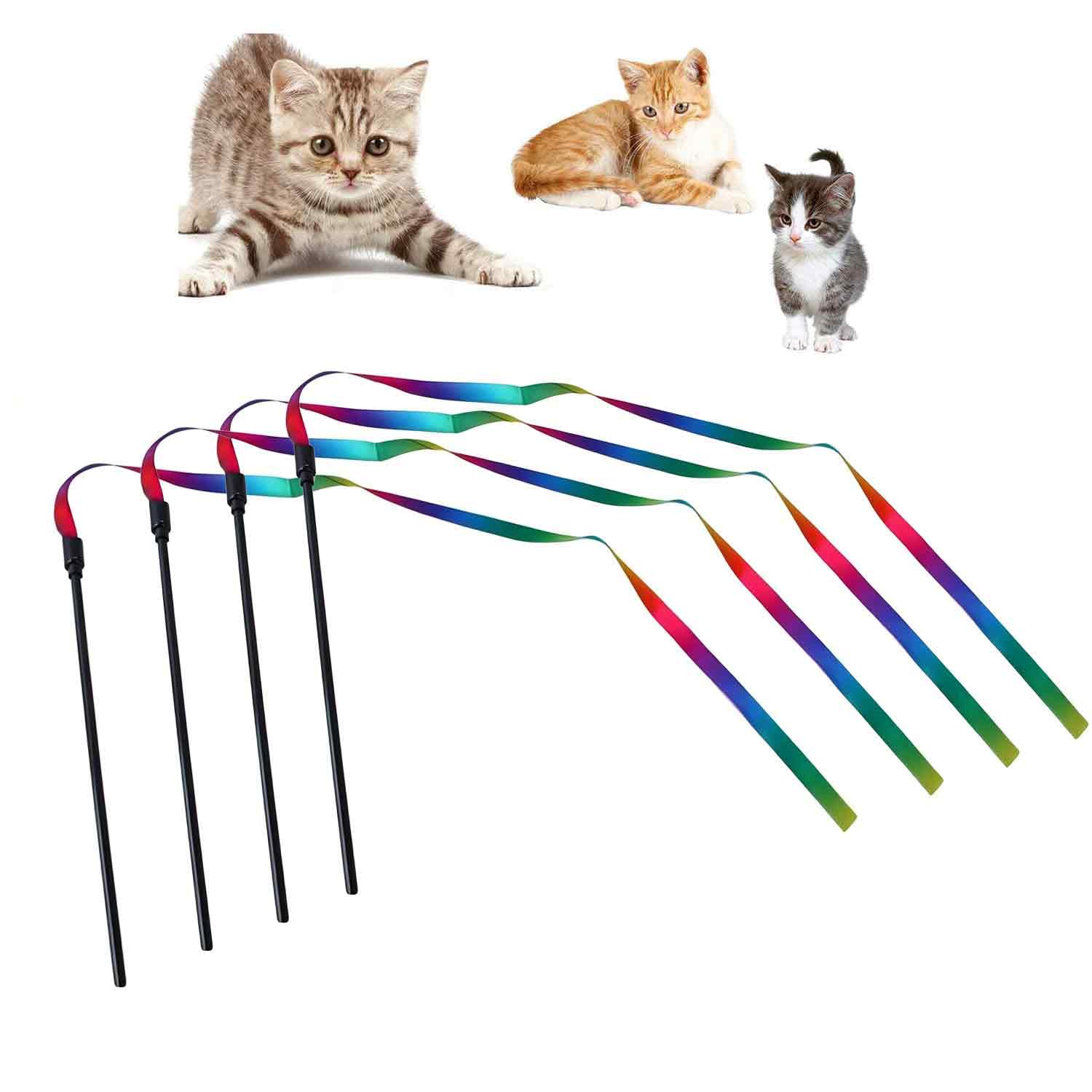Srkspyfd 4Pcs Cat Wand, Interactive Toys For Cats With Kitten String Toys And Kitten Ribbon Toy, Cat Teaser For Indoor, Wand Set
