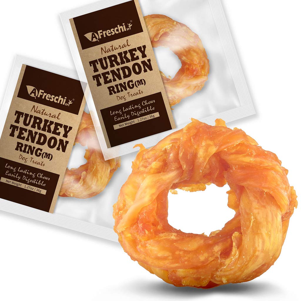 Afreschi Natural Turkey Tendon Ring (M) Pack of 2, Dog Treats for Signature Series, All Natural Human Grade Puppy Chew, Turkey S
