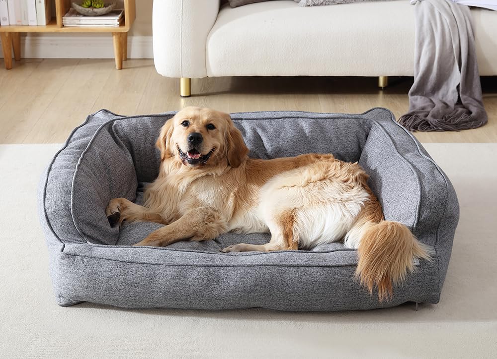 Paws & Claws Arlee Sofa Couch Pet Dog Bed - Chew Resistant - Memory Foam - Assembled Usa, Large/Extra Large, Drizzle Gray, 40.0