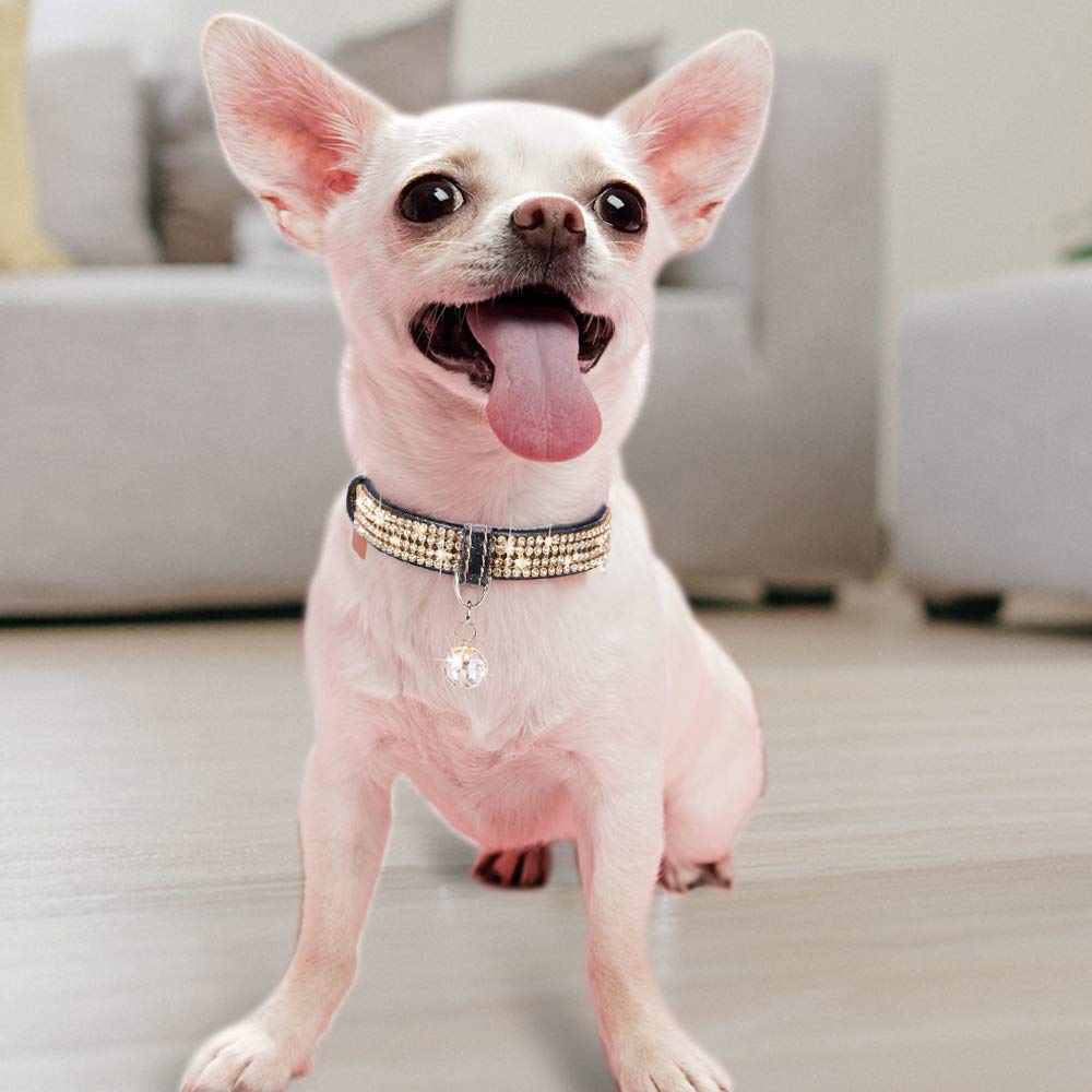 Petshome Cat Collar, Dog Collar, [Bling Rhinestones] Premium Pu Leather With Pendant Adjustable Collars For Big Cat And Small To Medium Dog Small Black
