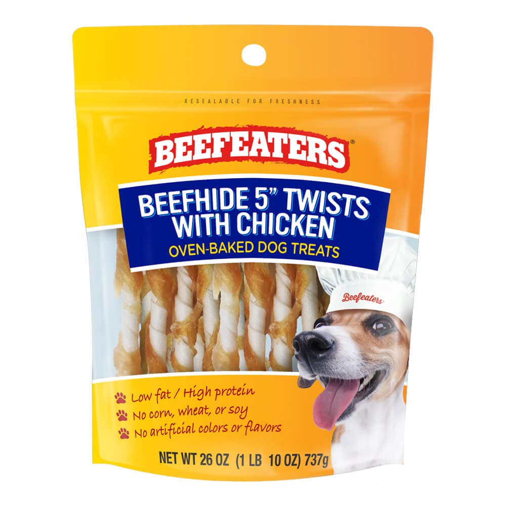 Beefeaters Beefhide 5in Twist with Real Chicken, 26oz - Protein-Rich Dog Treats for Clean Teeth, Ideal for Training & All Dog Si