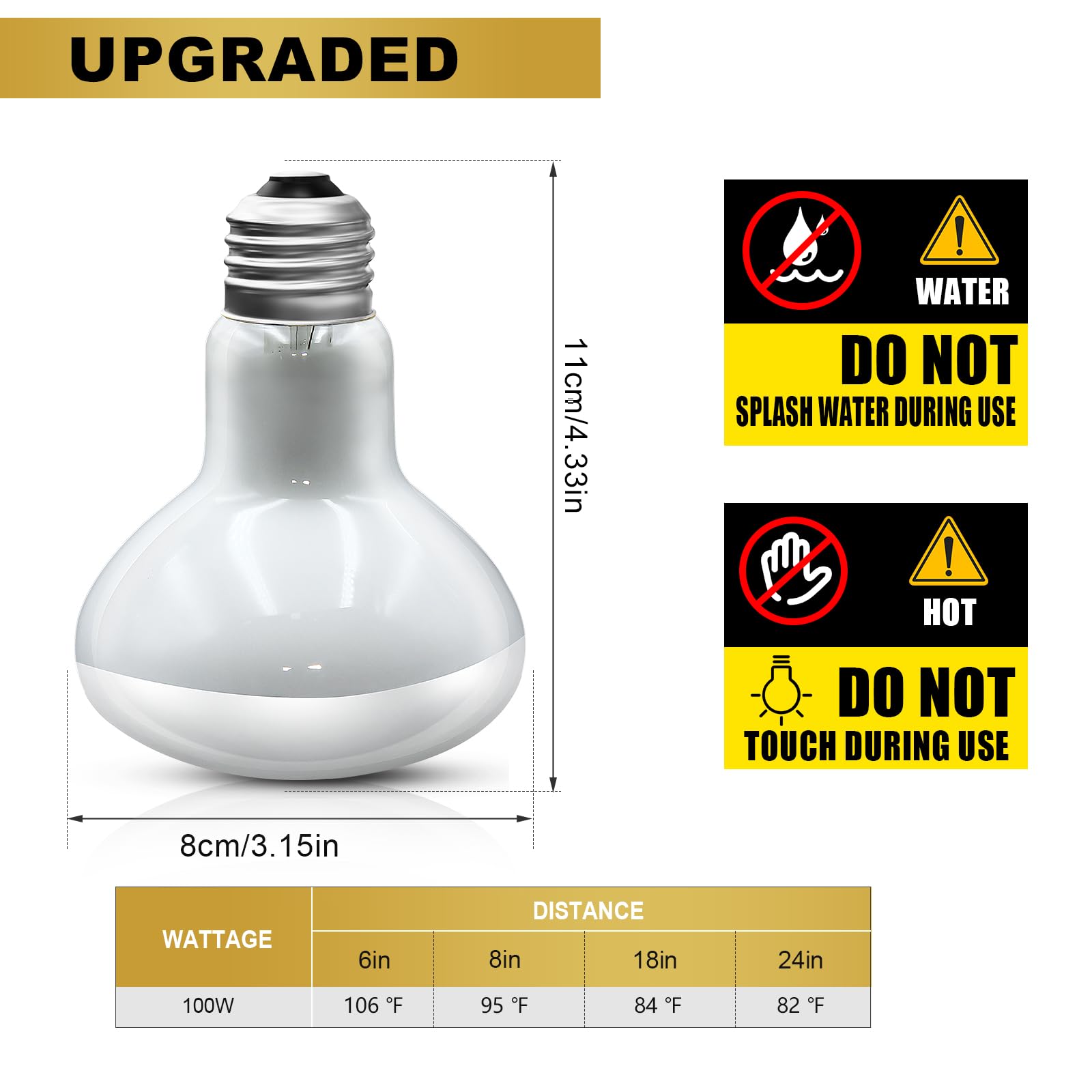 Mixjoy 4Pack Reptile Heat Lamp Bulbs, 100W Heat Lamp Bulbs For Reptiles Basking Bulbs Uva Daylight Basking Light Amphibians Heat