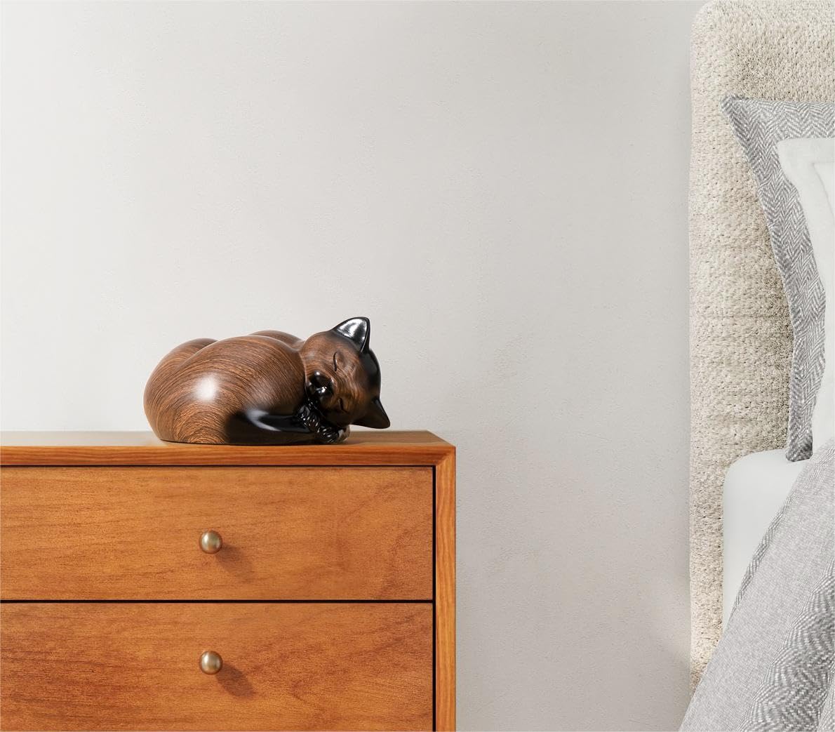 Kriss Art Pet Urns,Sleeping Resin Cremation Cat Urn, Cat Urns For Ashes, Small Animal Urn (Black Walnut)