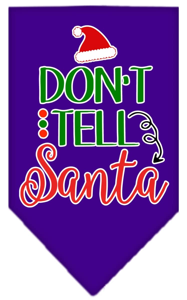 Christmas Pet and Dog Bandana Screen Printed, &quot;Don't Tell Santa&quot; Purple Small