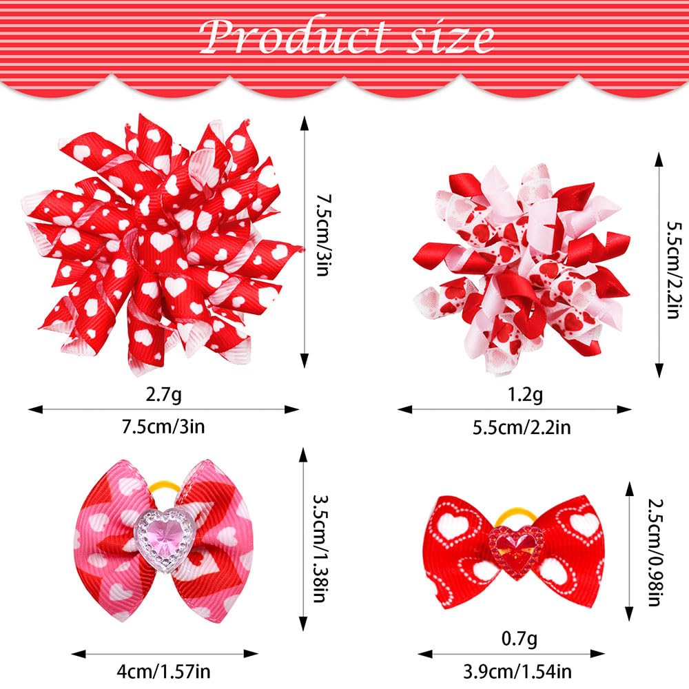 60Pcs Dog Bows With Rubber Bands Love Heart Dog Bowknot Hair Bows Red Pink Puppytopknot Bows For Day Doggie Cat Bunny Yorkie Pet