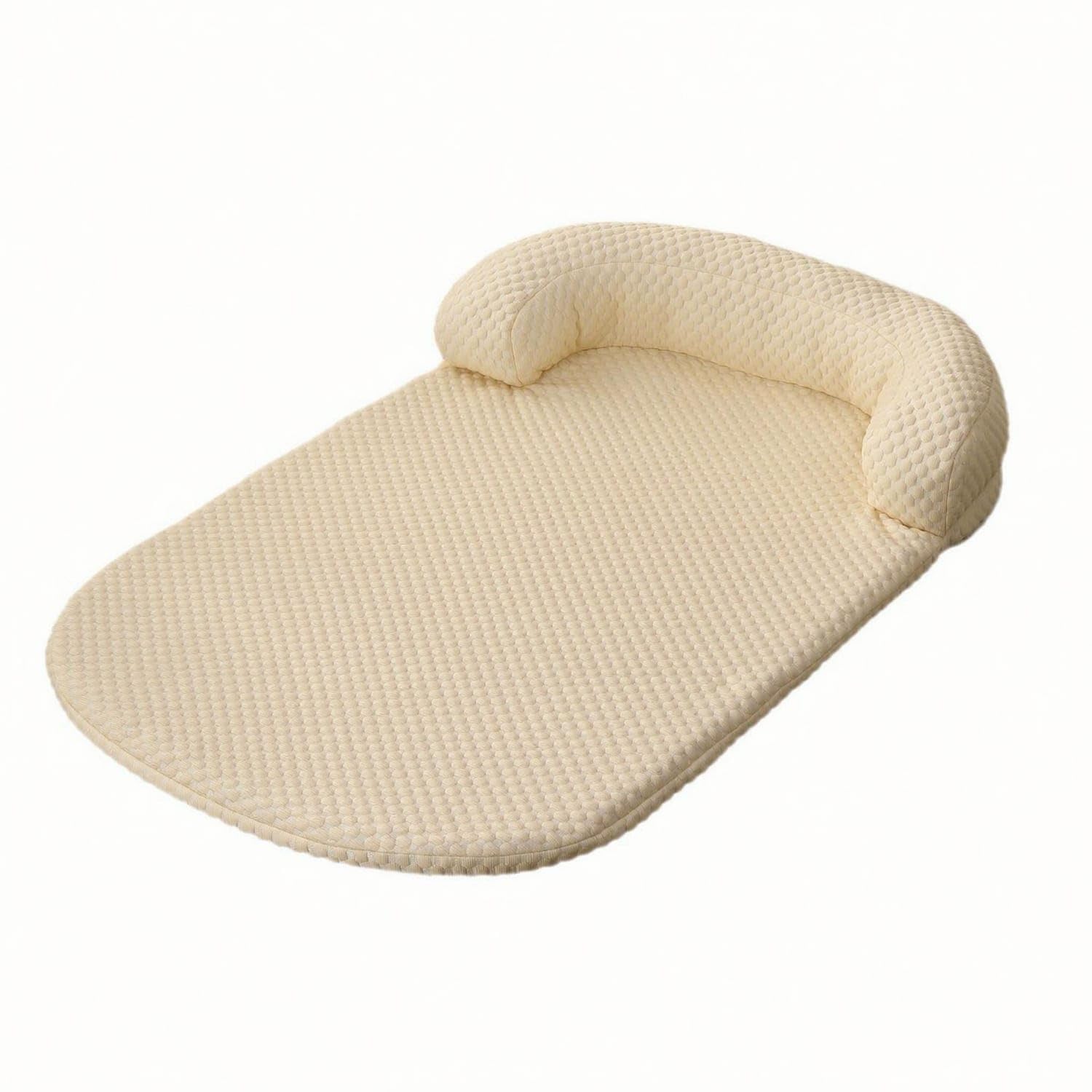 STYLEHEAVEN Raised Headrest Headrest Cushion Pet Mat Rounded Corners Quilted Dog Cushion Textured Pet Cushion Bed Padded, Beige,