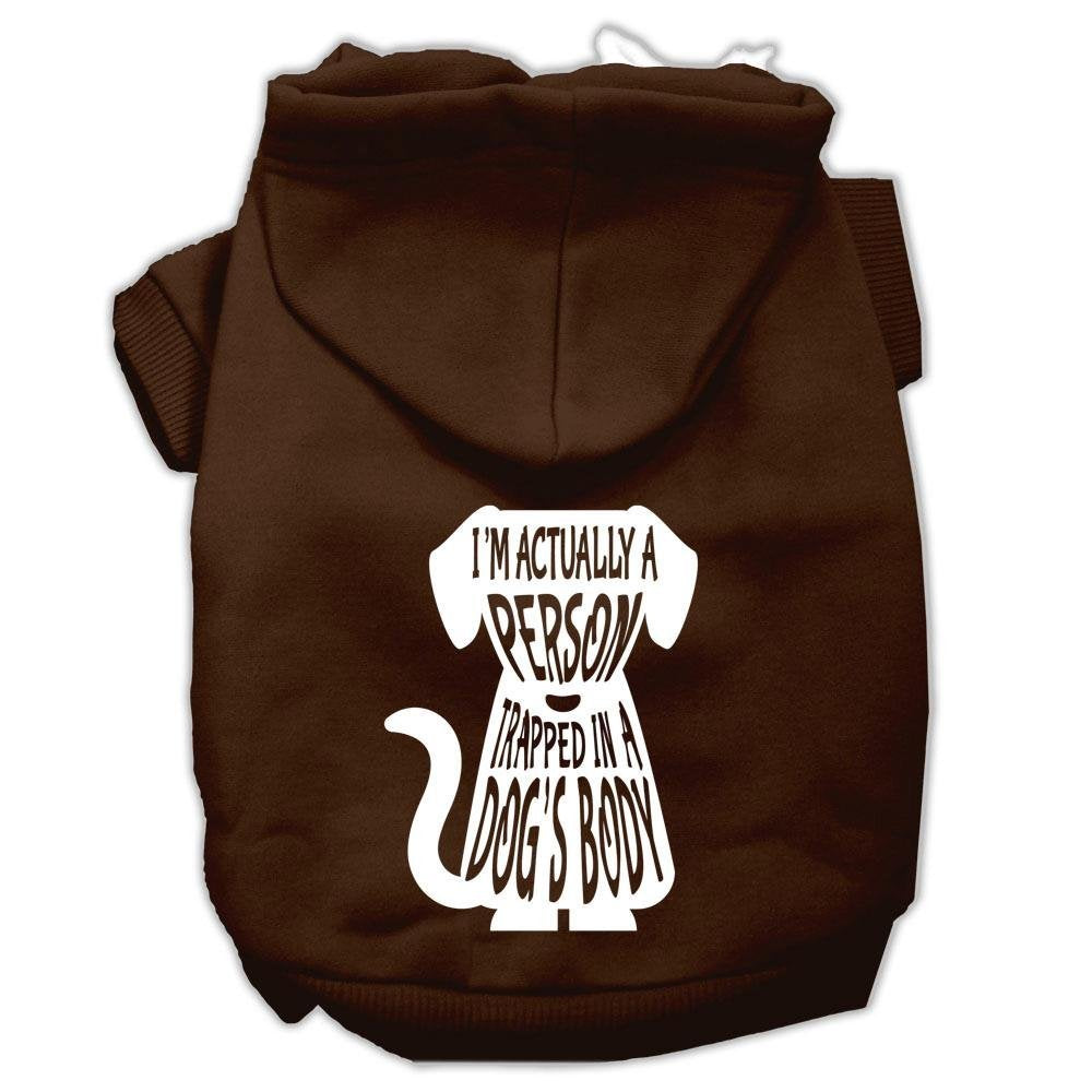 Pet Dog & Cat Hoodie Screen Printed, I'm Actually A Person Trapped in A Dog's Body Brown 2XL (20-25 lbs.)