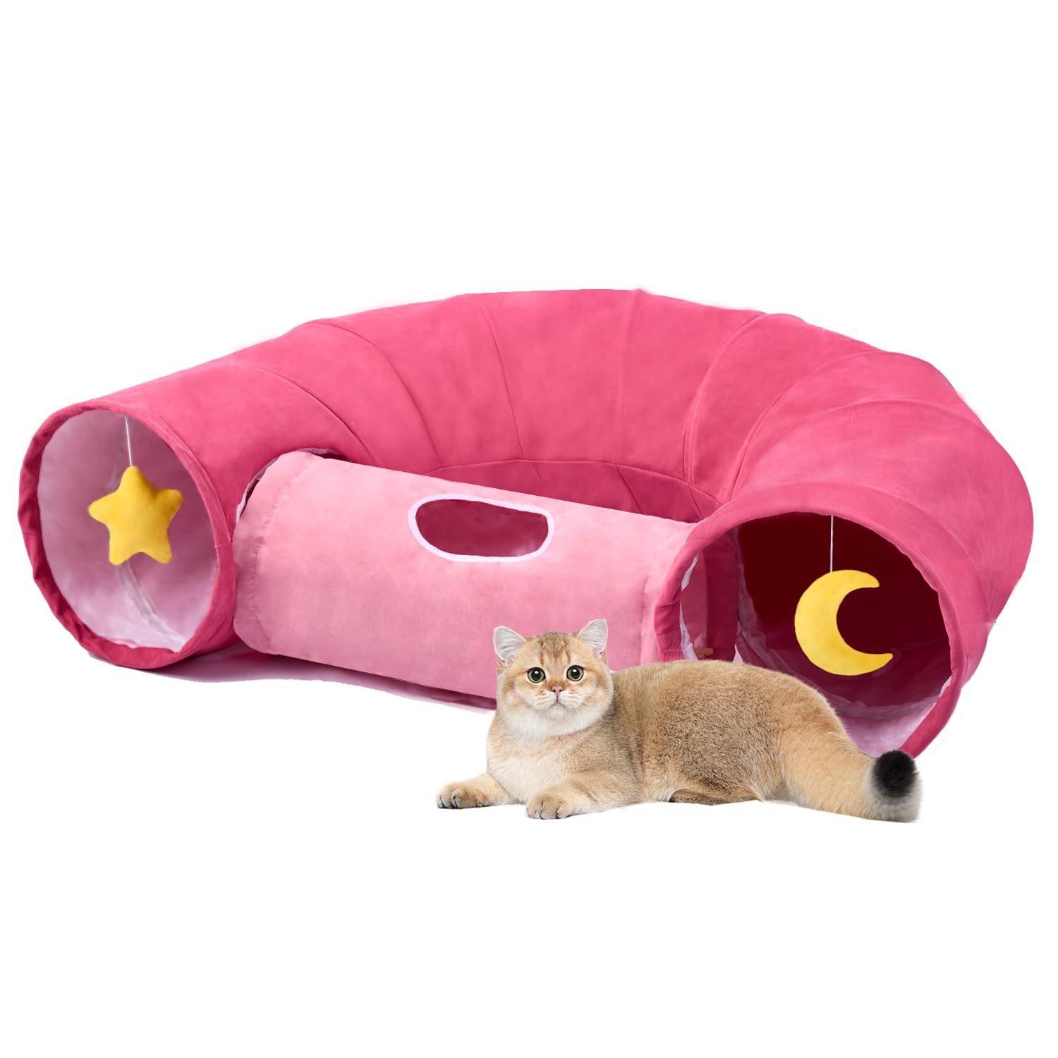 Paopo Cat Tunnels For Indoor Cats Collapsible Large Cat Tunnel Cute Cat Tunnel Toy For Cat,Kitten,Puppy,Rabbit,Pink
