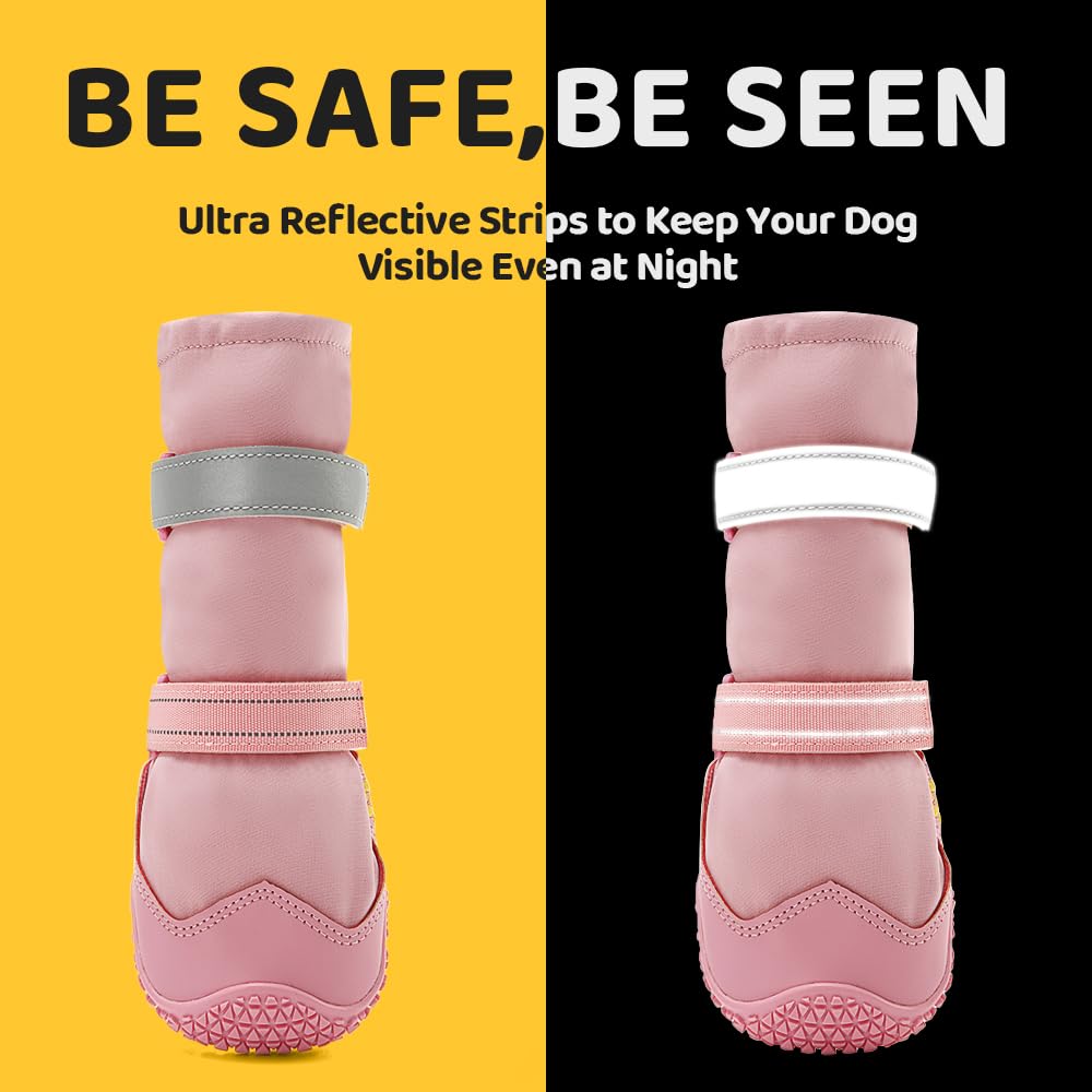 Hcpet Dog Boots for Winter & Rain, Anti-Slip Sole, Size #2 (1.57" Width), Pink-Leg, Model 2108C-P-2