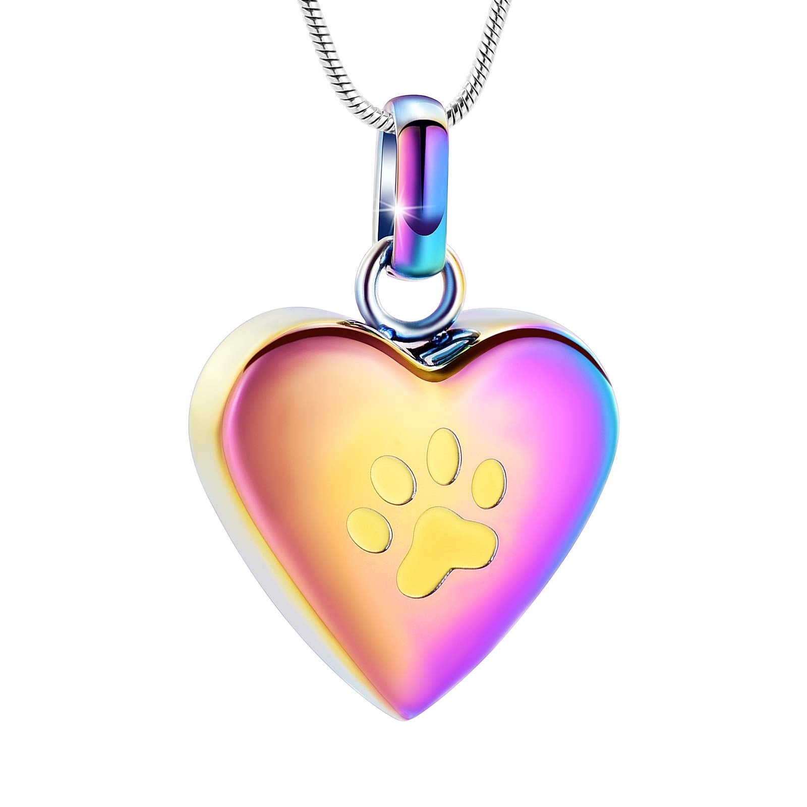 Zeqingjw Pet Cremation Jewelry - Paw Print & Heart Urn Pendant Necklace Memorial Keepsake For Dog'S & Cat'S Ashes (Colorful-1)