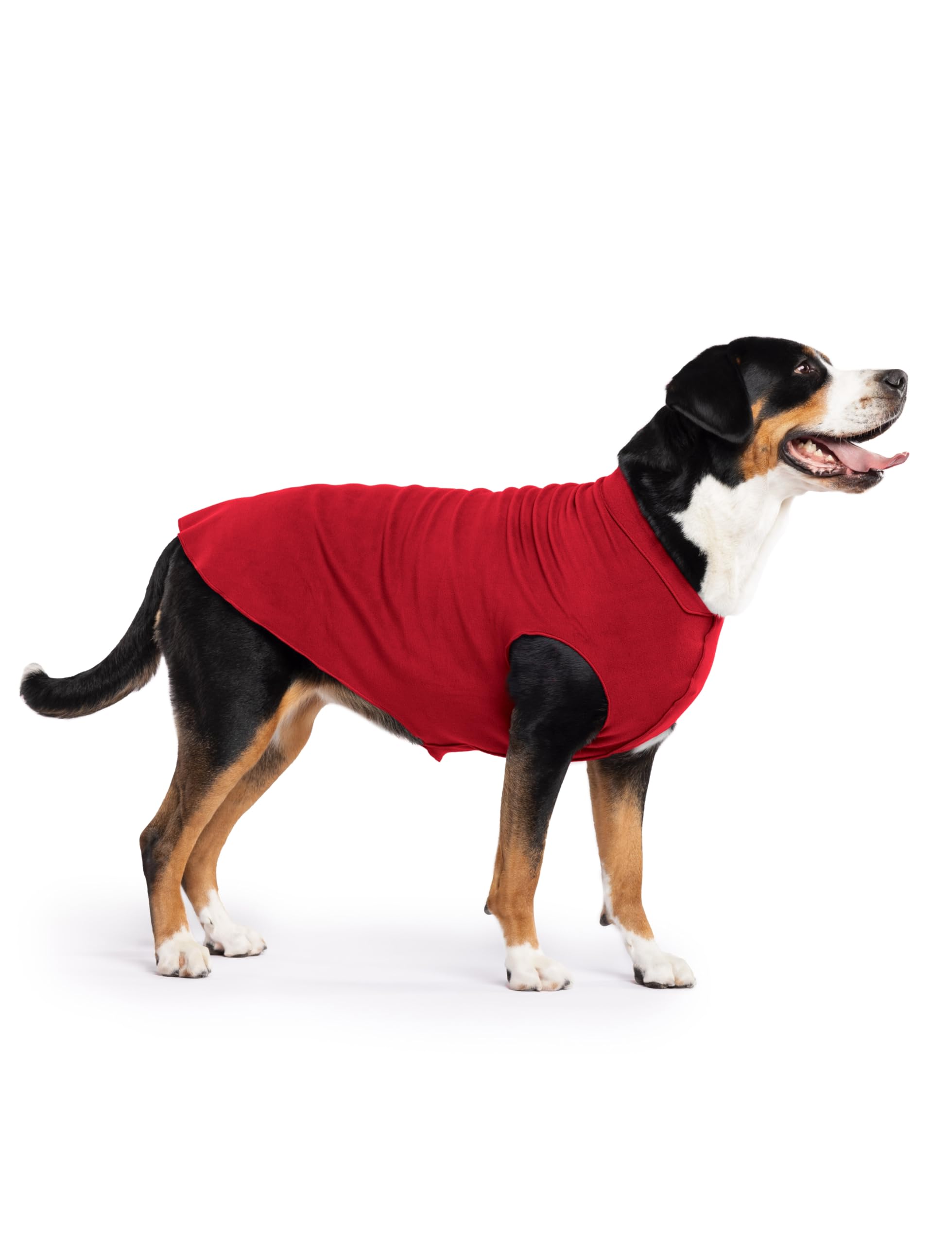 Gold Paw Stretch Fleece Dog Coat, Stretchy Pet Sweater, Machine Washable Pullover For Winter And Fall, Red, 28