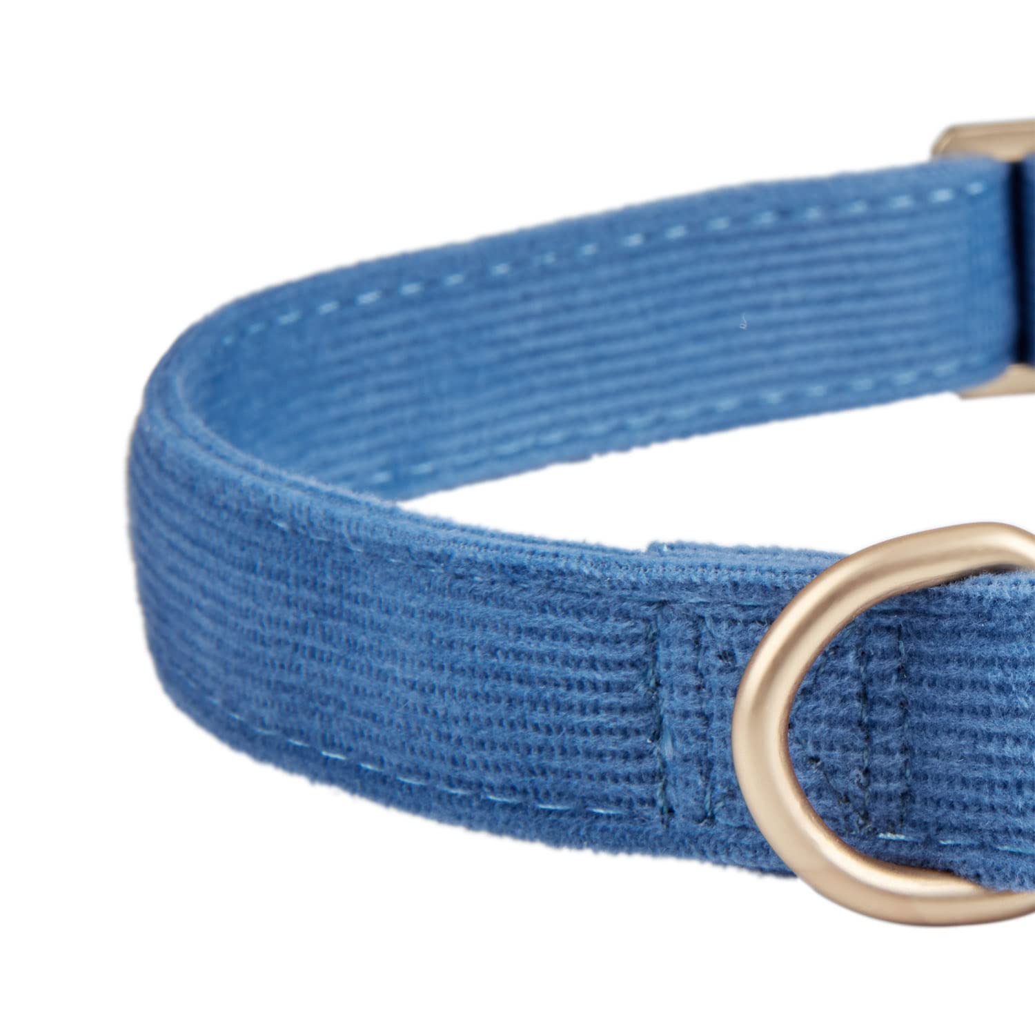 Ewinoom Soft Corduroy Dog Collar and Leash Set, Adjustable Cotton Dog Collars with Metal Buckle and Lead for Medium Dogs,Blue