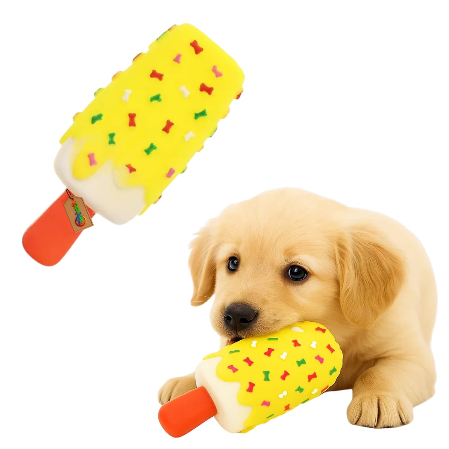 DreamAuro Ice Cream Bone Squeaky Toy for Dogs | Fun Chew & Fetch Toy with Squeaker | Durable Rubber Dog Play Toy for Dental Heal