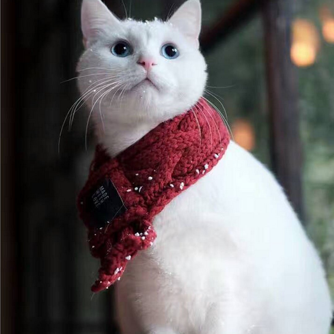 Goclothod Pet Dog Knitted Scarf Cute Collars Doggie Neckerchief 2 Set Muffle For Christmas (Red,Green)