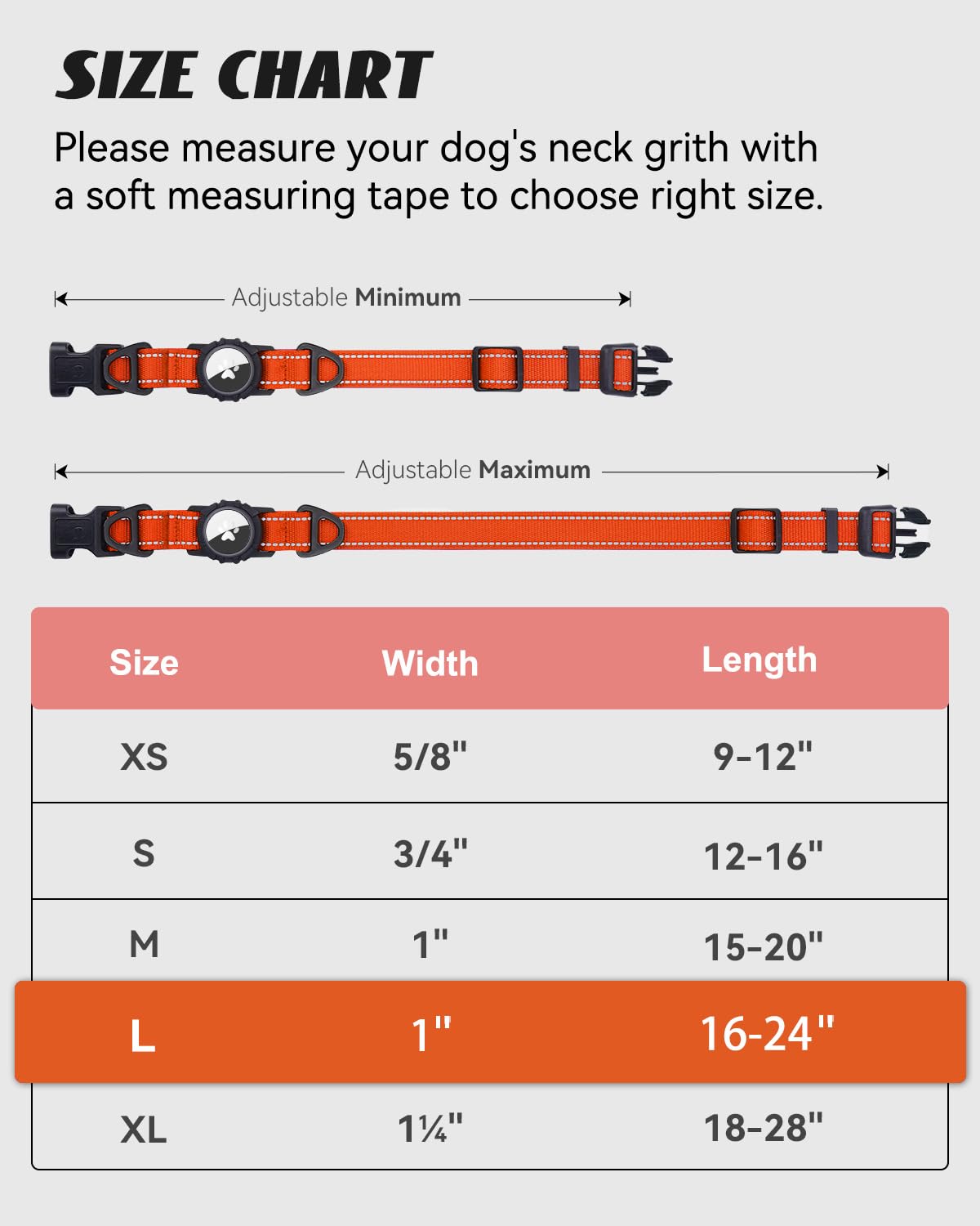 Joytale Airtag Dog Collar, Dual D-Rings, Reflective Pet Collar With Waterproof Airtag Holder, Soft Padded Adjustable For Large D