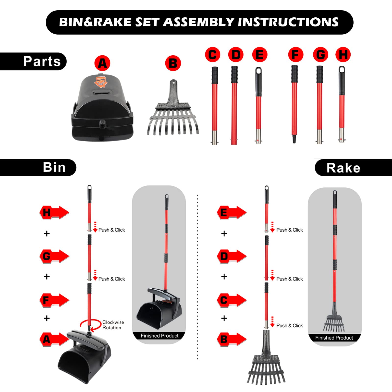 Huzsv Pooper Scooper Large Swivel Bin & Rake For Large & Small Dogs Non-Breakable Dog Poop Scooper With 20 Waste Bags Easy To Clean Pet Waste Use On Grass, Dirt Or Gravel - Pet Supplies