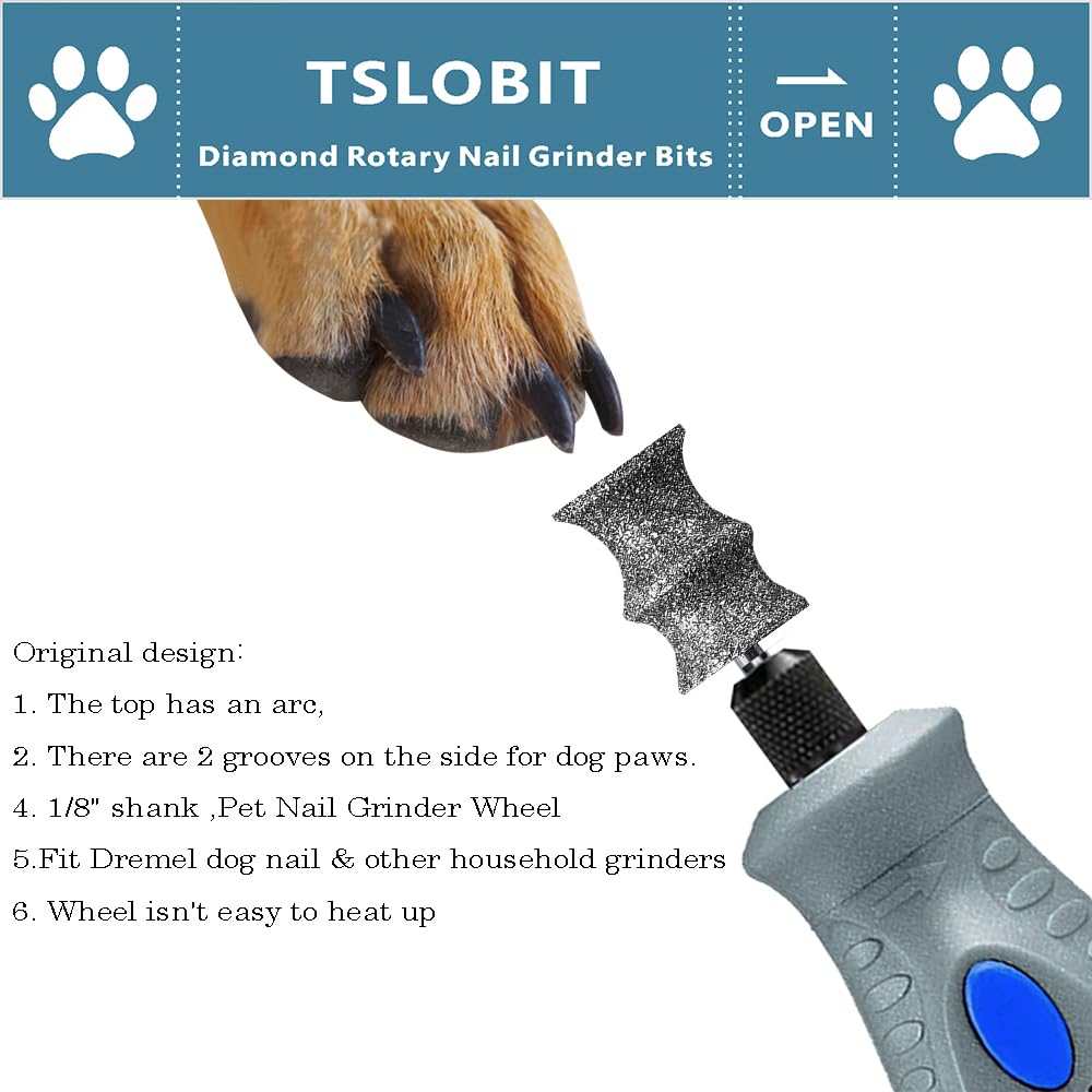 TSLOBIT Diamond Dog Nail Grinder Bits, 1/8'' Rotary Bit for Dremel, Large Size, Ideal for Pet Nail Care