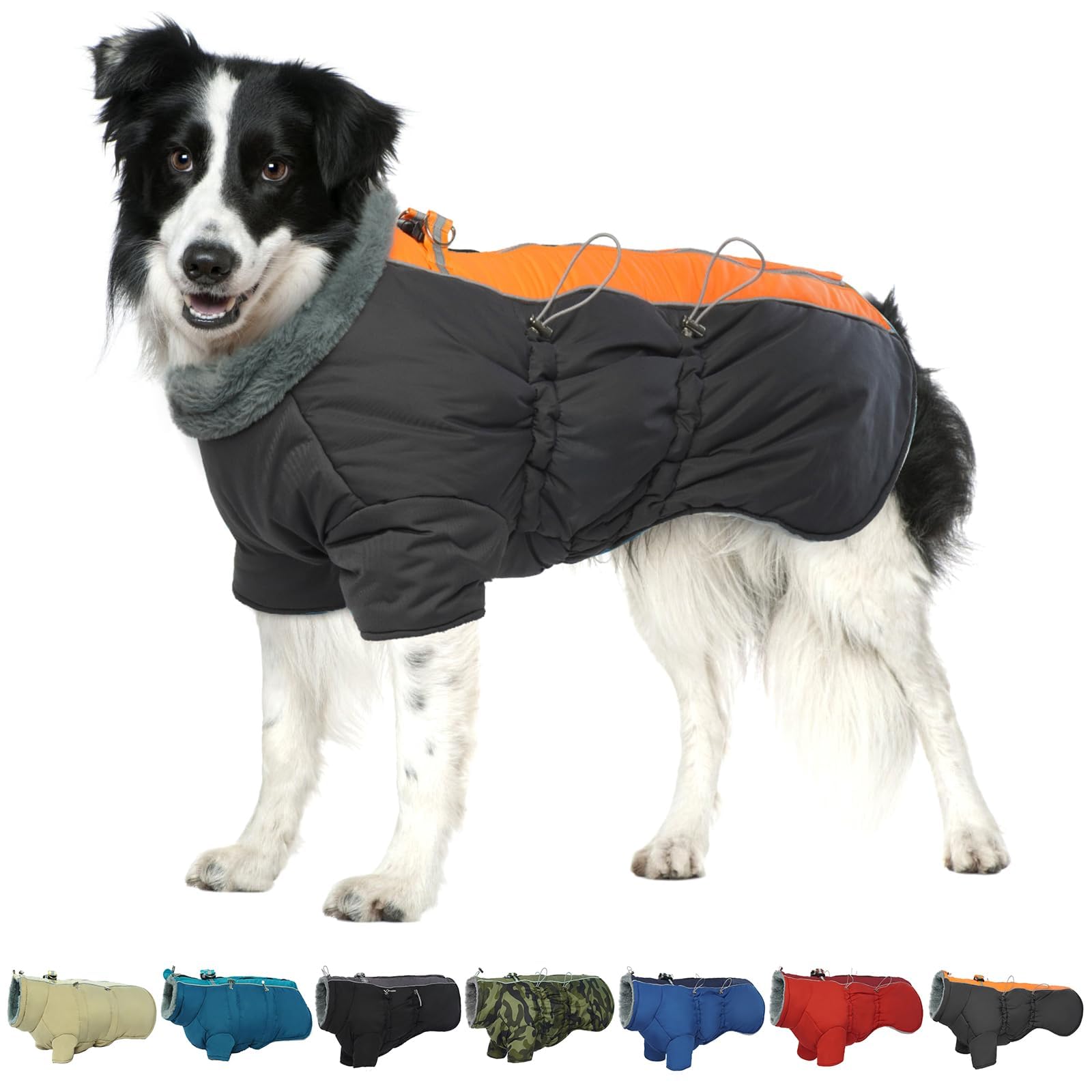 Ikipuko Dog Jacket - Winter Waterproof Dog Coat With Fleece Lining, Reflective Stripe, Zip Up Harness, High Collar Snowsuit (Gre