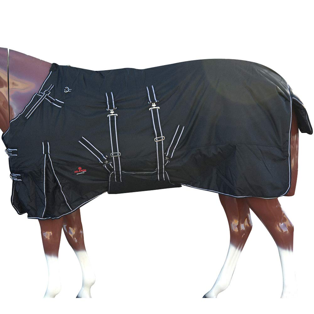 HILASON 600D Turnout Light Winter Waterproof Rain Blanket Horse Black | Blankets for Horses