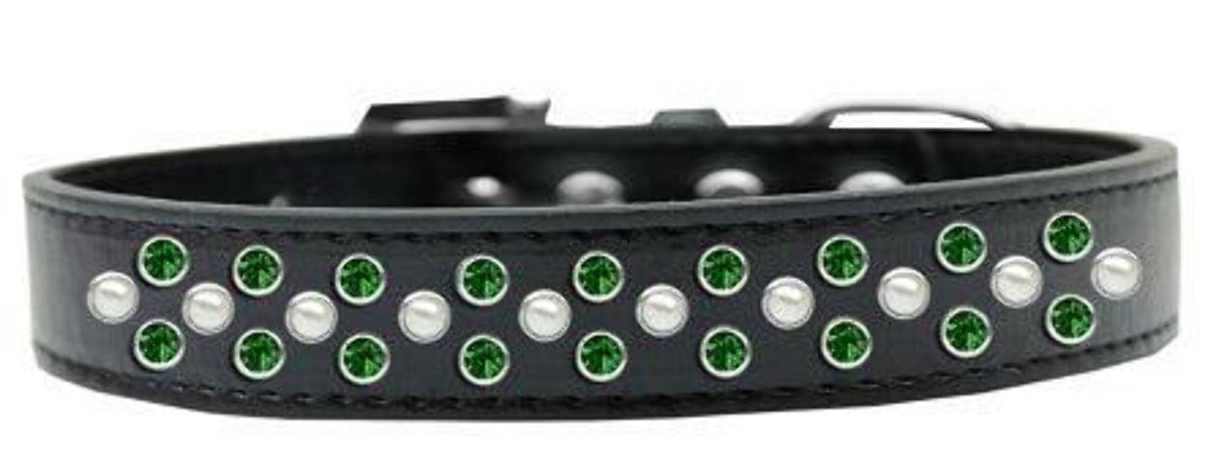 Mirage Pet Products Sprinkles Dog Collar with Pearl and Emerald Green Crystals, Size 18, Black