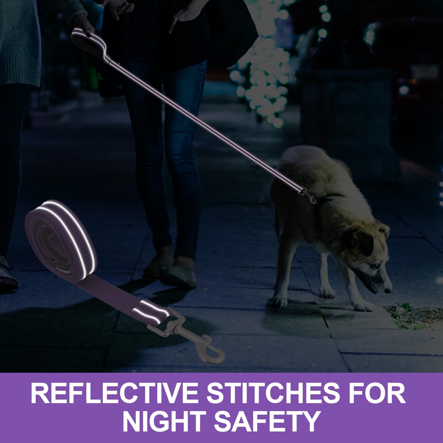 Usunyvora Reflective Nylon Dog Leash For Walking,Strong Dog Leash With Padded Handle For Medium And Large Dogs,6 Ft,Purple