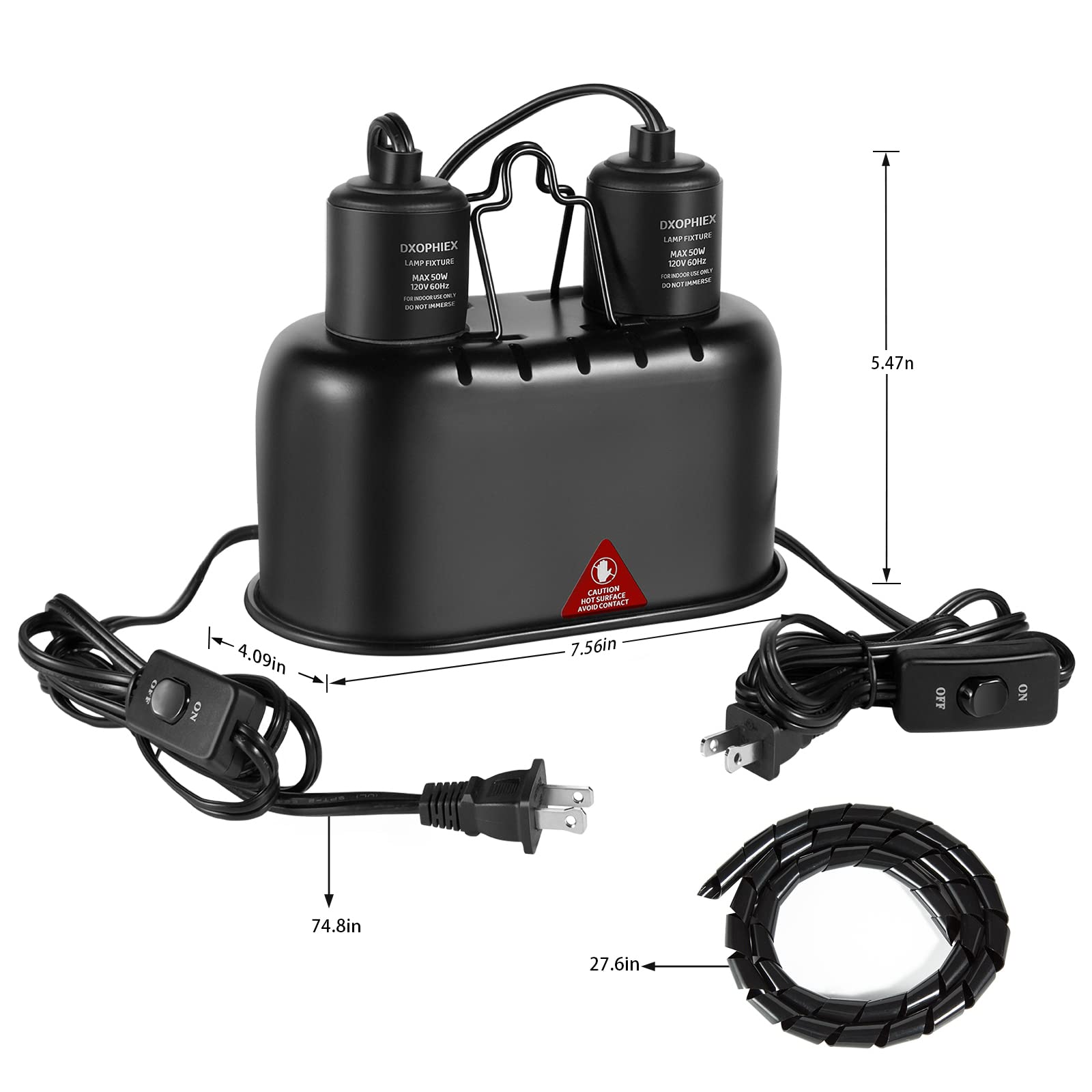 Dxophiex Nano Reptile Heat Lamp Max 40W Dual Reptile Light Fixture With Two Independent Switches, Uvb Light Fixture Dual Dome La