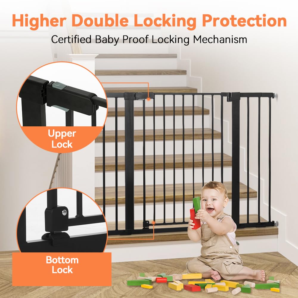 Comomy 36' Extra Tall Baby Gate For Stairs Doorways, Fits Openings 29.5' To 48.8' Wide, Auto Close Extra Wide Dog Gate For House, Pressure Mounted Easy Walk Through Pet Gate With Door, Black