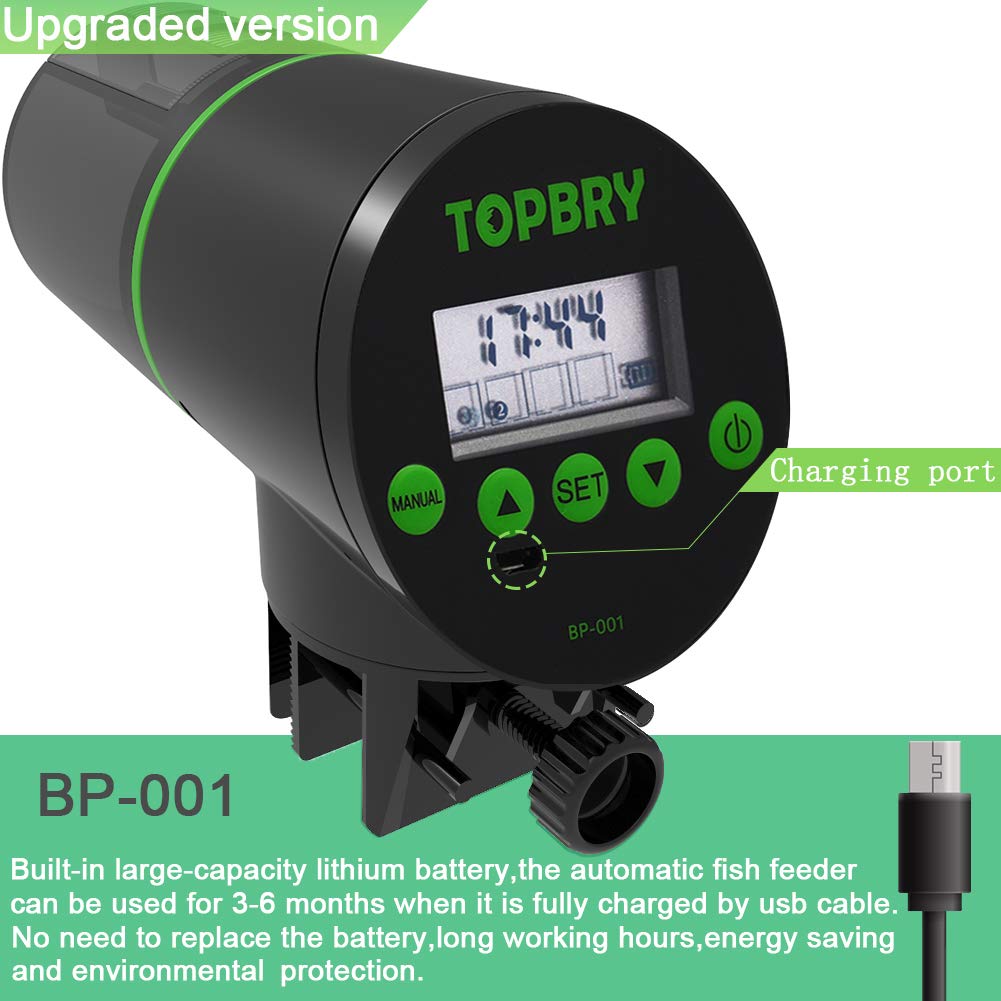 Topbry Automatic Fish Feeder,?Upgraded Version? Digital Auto Fish Turtle Feeder For Aquarium And Fish Tank, Usb Rechargeable Tim