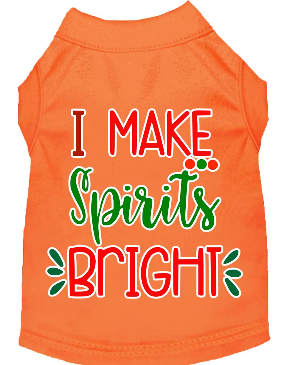 Christmas Pet Dog & Cat Shirt Screen Printed, &quot;I Make Spirits Bright&quot; Orange LG (10-14 lbs.)