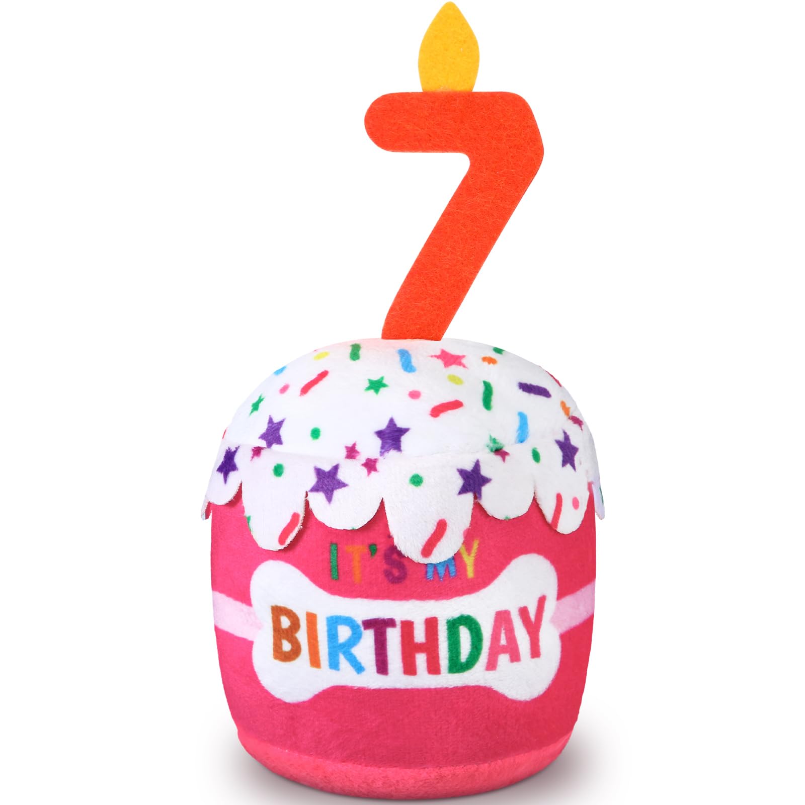 Dansydaisy Dog 7Th Birthday Cake Toy Accessories For Girl Boy Gifts, Pink Squeaky Plush Toy For Dog Birthday Party Decor Favor F
