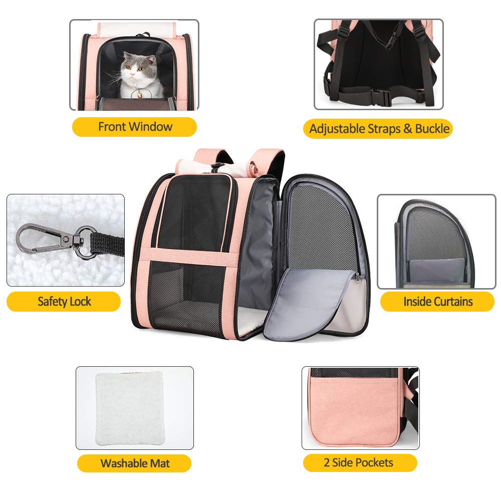 Texsens Pet Carrier Backpack With Window Blind For Small Cats Dogs, Ventilated Design, Safety Straps, Buckle Support, Collapsible, Designed For Travel, Hiking, Winter Outing, Outdoor, Go To Vet