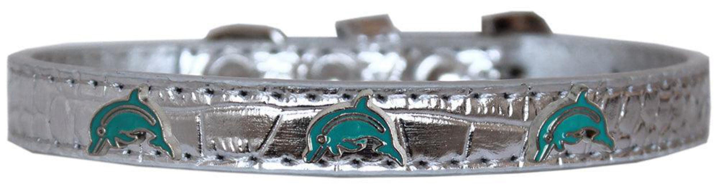 Dog, Puppy & Pet Designer Croc Widget Collar, &quot;Dolphins&quot; Silver 14