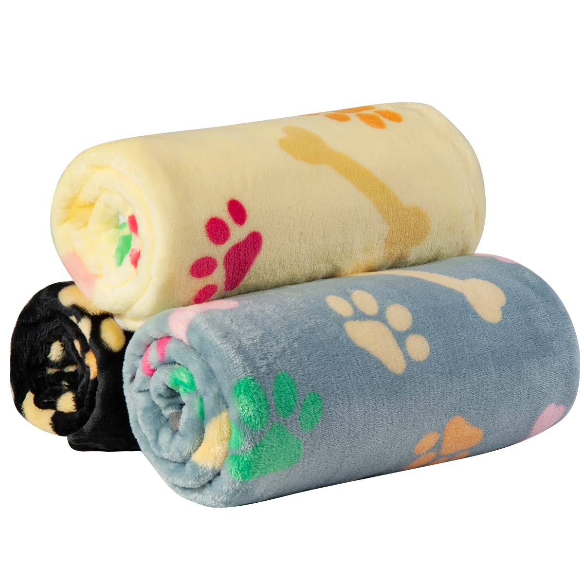 Dono 1 Pack 3 Blankets For Dogs, Soft Fluffy Paw Print Pattern Fleece Pet Blanket Warm Sleep Mat Cute Print Design Puppy Kitten Blanket Doggy Mat For Dog Cat Kitten Doggy
