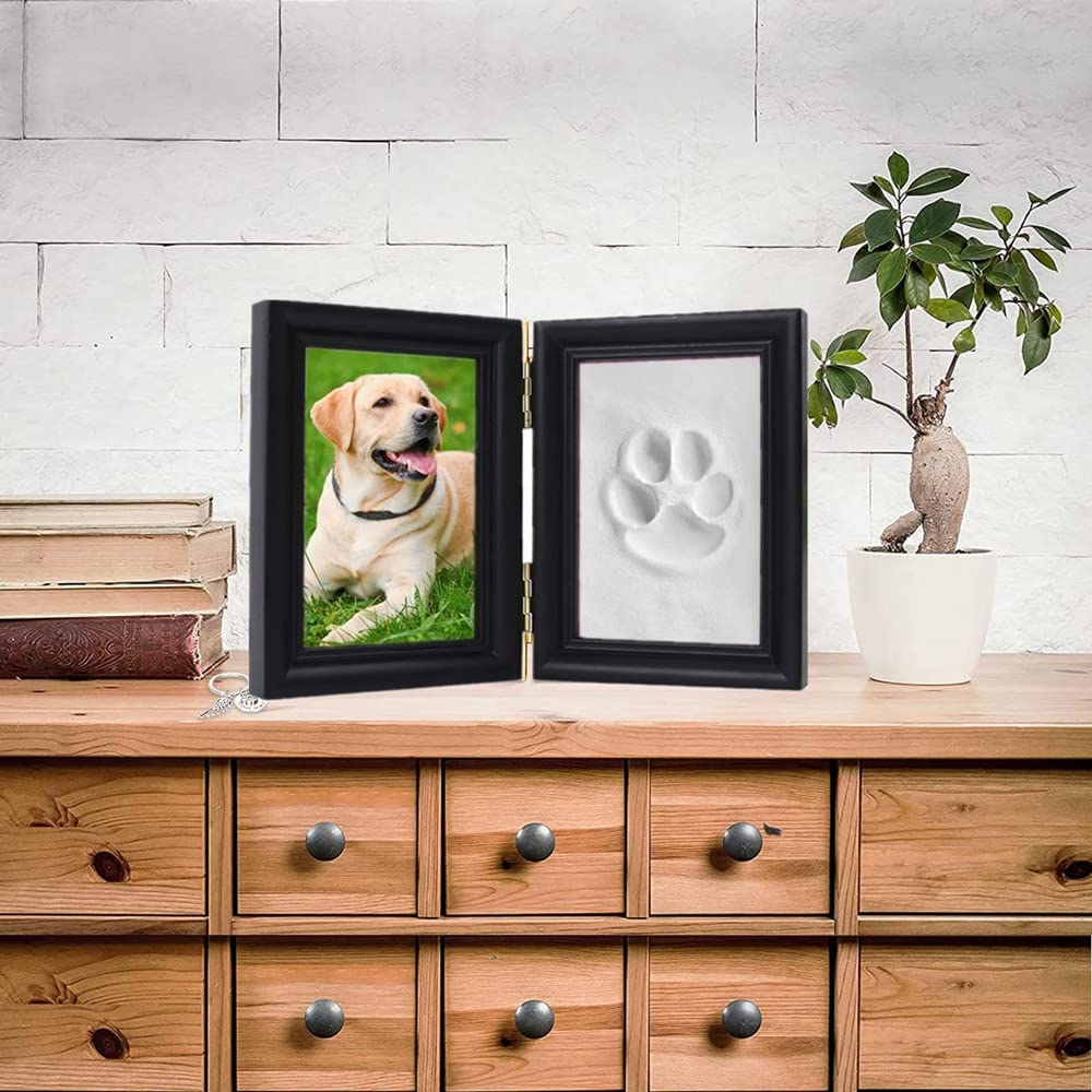Aprllolg Pet Paw Print Keepsake Kit,Dog Memorial Photo Frame Dog Memorial Gifts For Paw Print Frame For Dog Cat,Personalized Gift For Pet Lovers And Memorials,Clay Imprint Kit,Wishing Bottle,Keychain