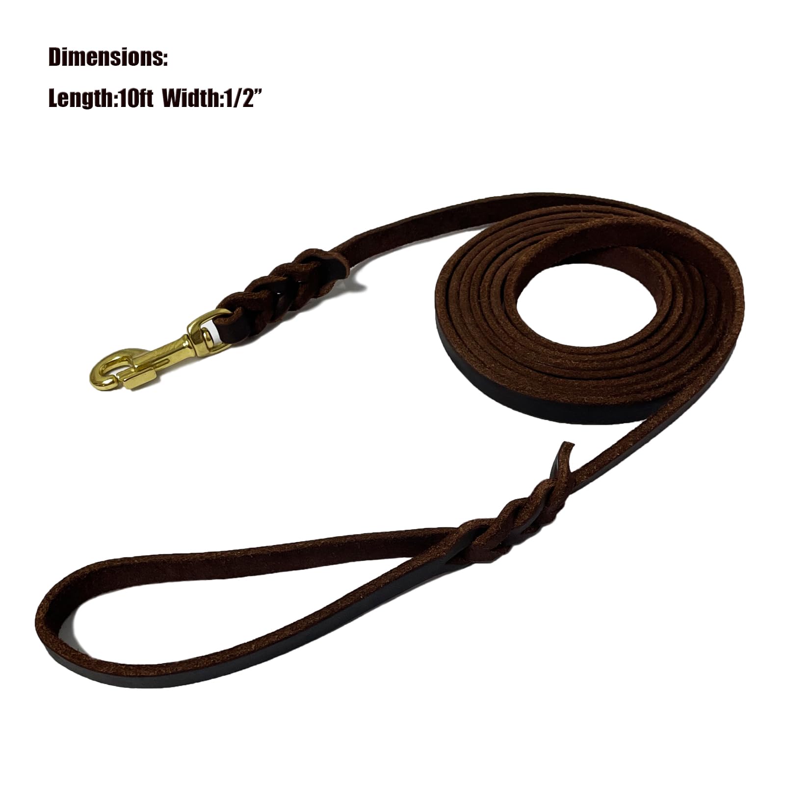 Lwbmg Long Leather Dog Leash 10Ft, Heavy Duty Dog Leash, Strong Sturdy Genuine Leather Braided Dog Leash, Soft And Comfortable L