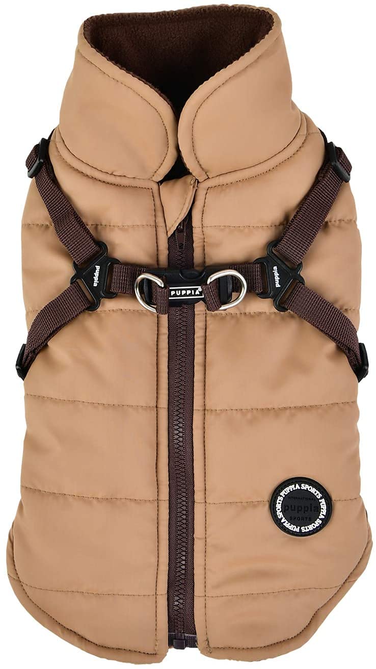 Puppia Mountaineer Winter Dog Coat With Integrated Harness No Pull Cold Weather Waterproof Warm Fleece Back Zipper For Small & Medium Dog, Beige, Xx-Large