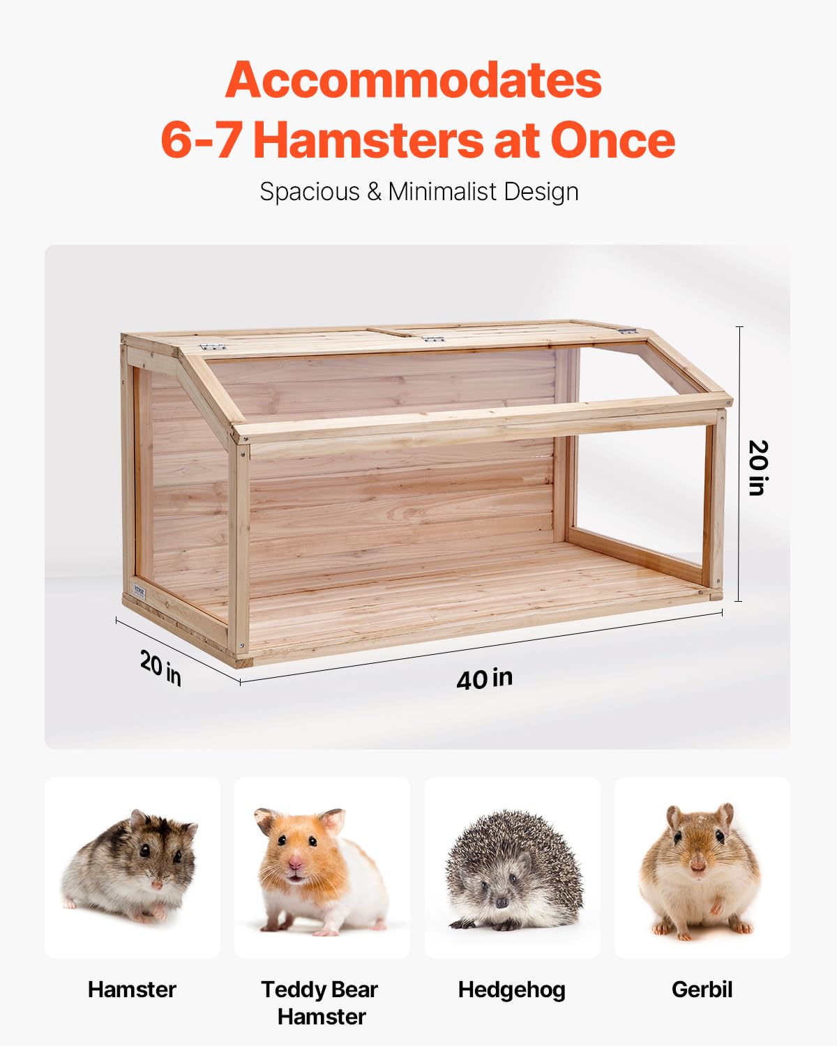 VEVOR Wooden Hamster Cage, 270 Viewing Hamster Habitat, 40 x 20 x 20in, Dwarf Hamster Cages with Openable Top, Ventilated Small